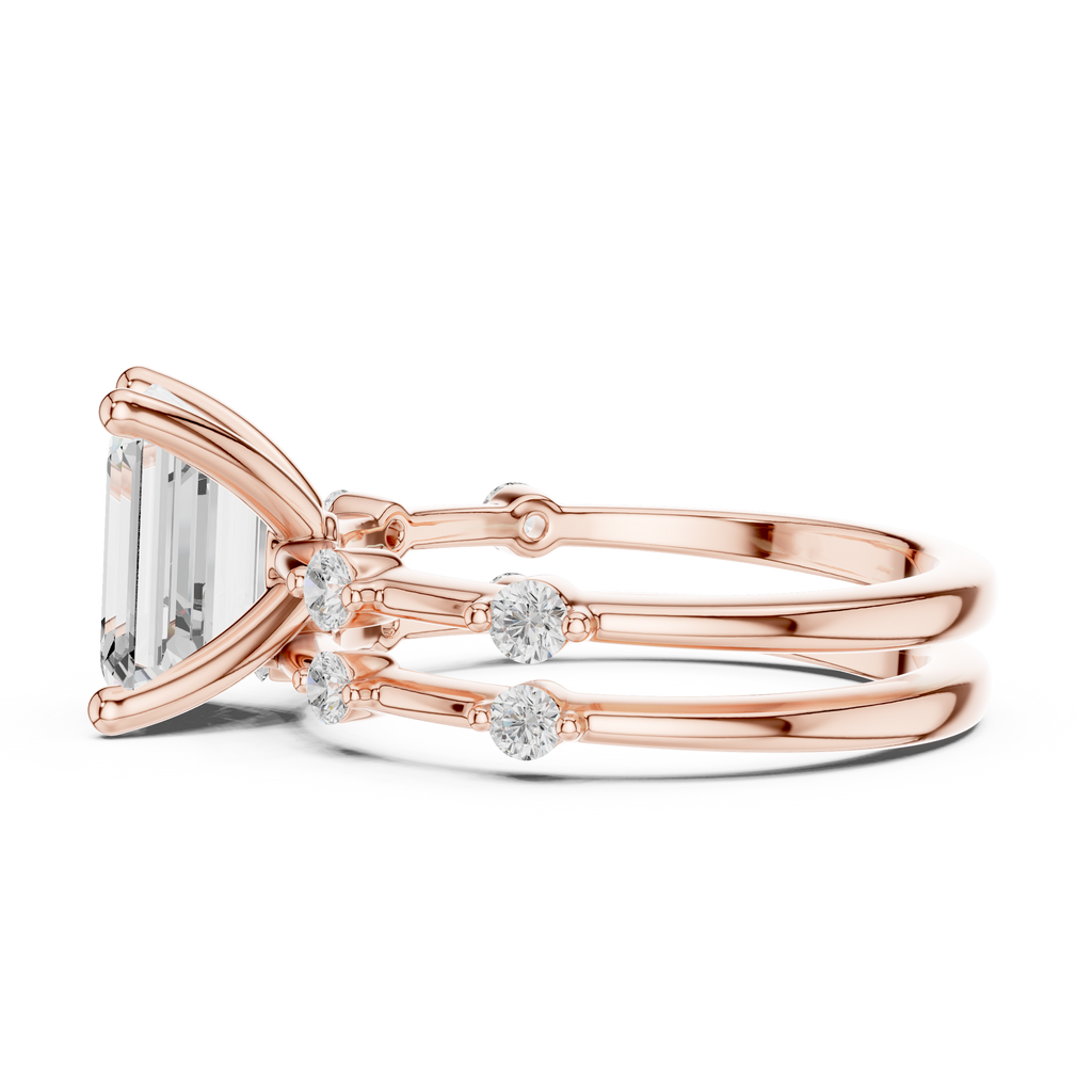 Emerald Cut Diamond Double Band Engagement Ring