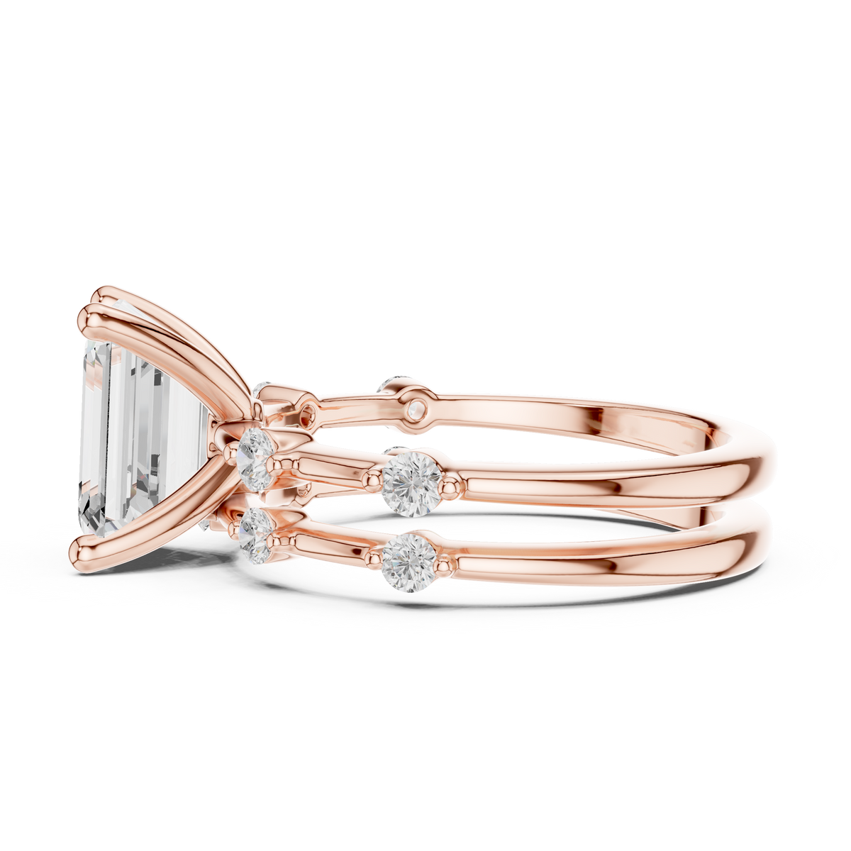 Emerald Cut Diamond Double Band Engagement Ring – view 4 of 6, lab grown diamond band | Jewelix Atelier