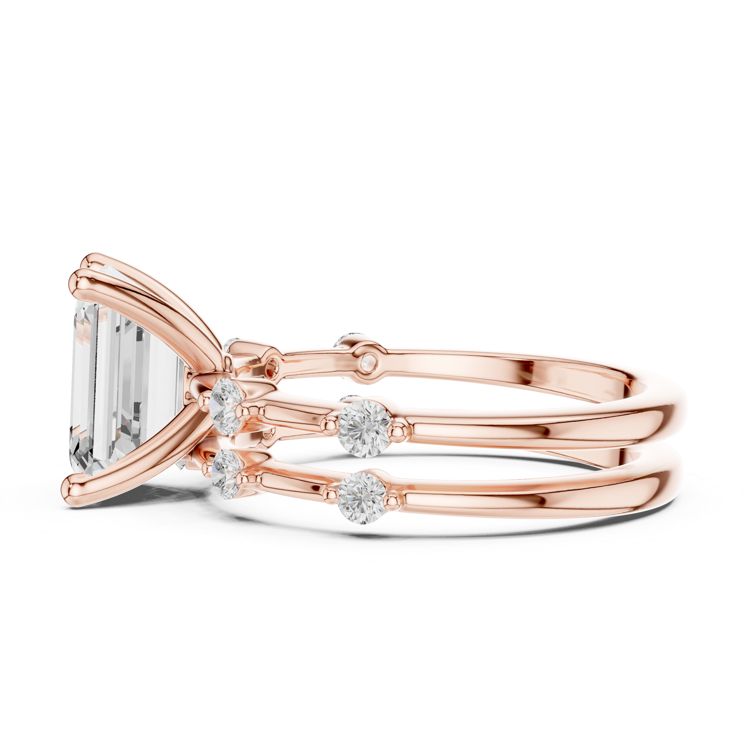 Emerald Cut Diamond Double Band Engagement Ring