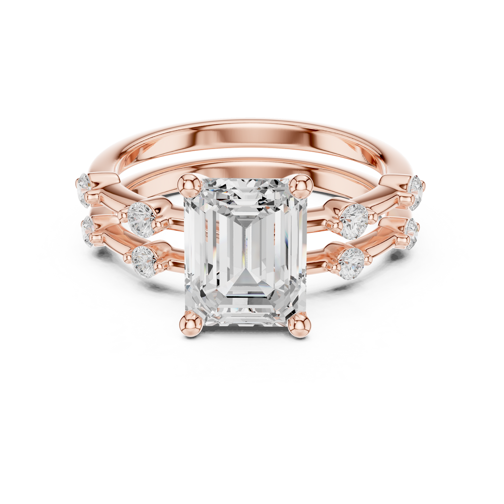 Emerald Cut Diamond Double Band Engagement Ring