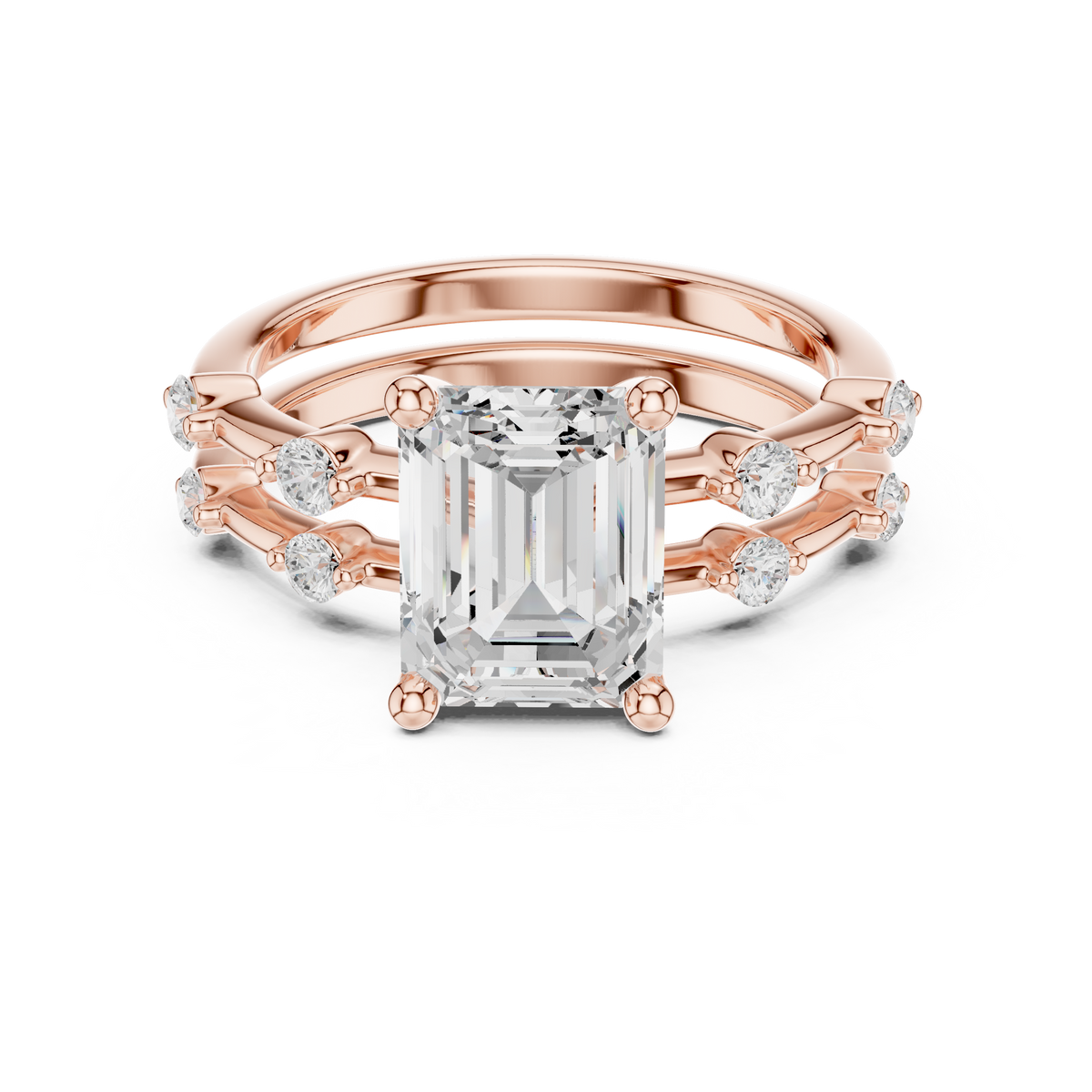 Emerald Cut Diamond Double Band Engagement Ring – view 3 of 6, lab grown diamond band | Jewelix Atelier