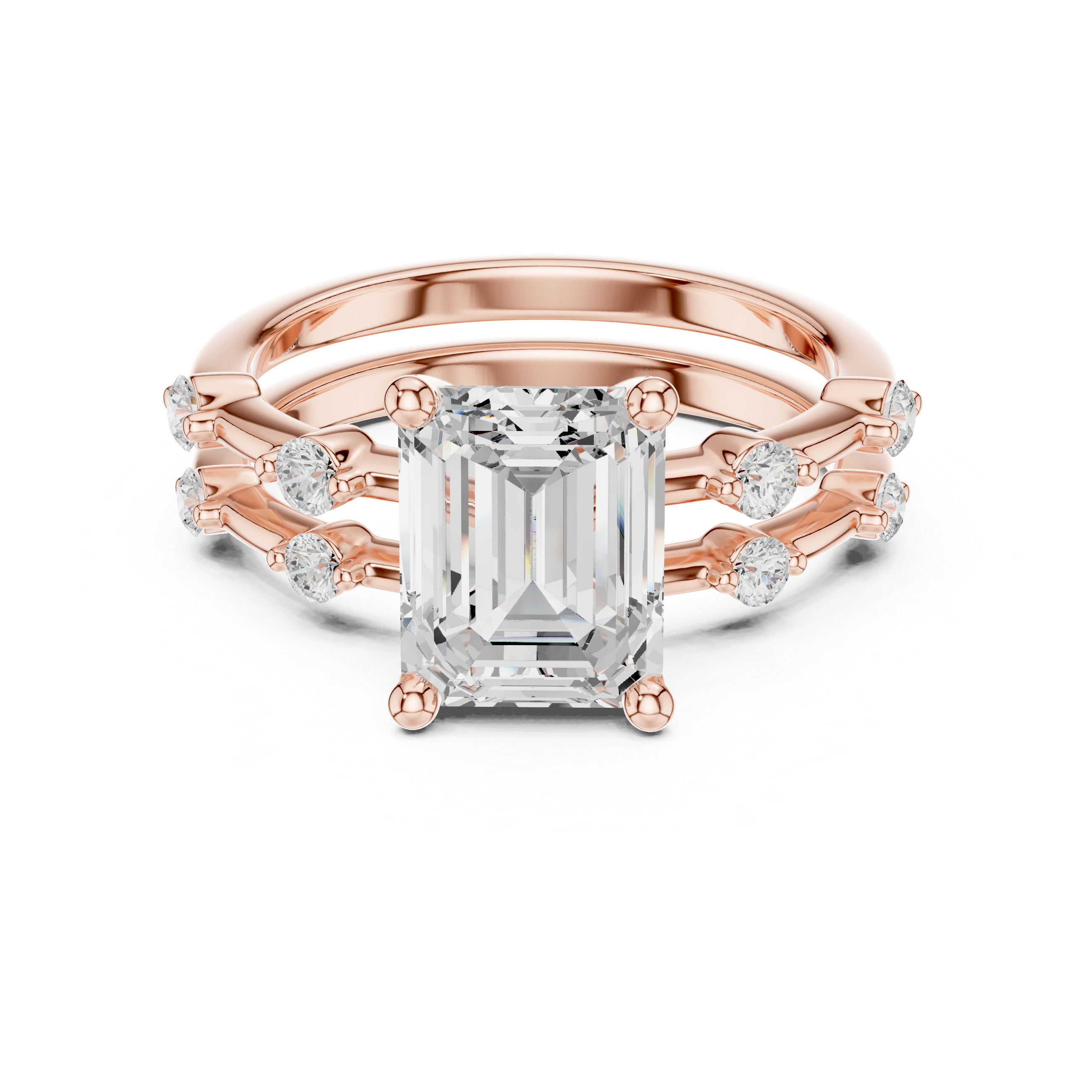 Emerald Cut Diamond Double Band Engagement Ring