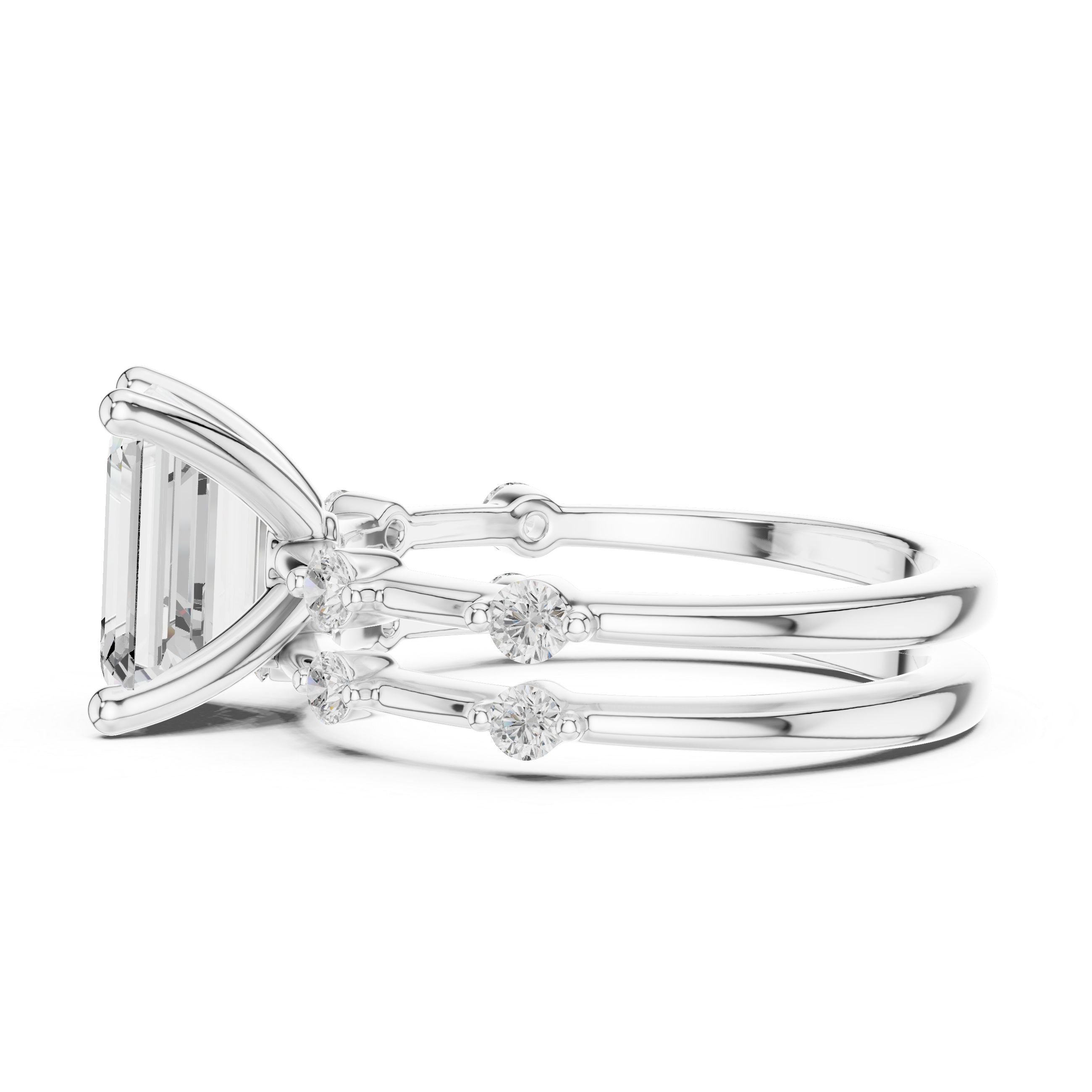 Emerald Cut Diamond Double Band Engagement Ring