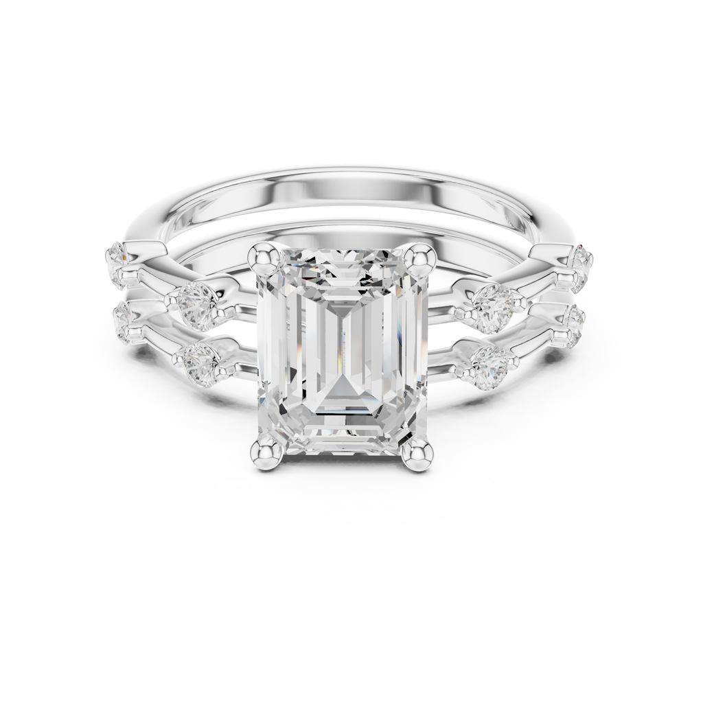 Emerald Cut Diamond Double Band Engagement Ring