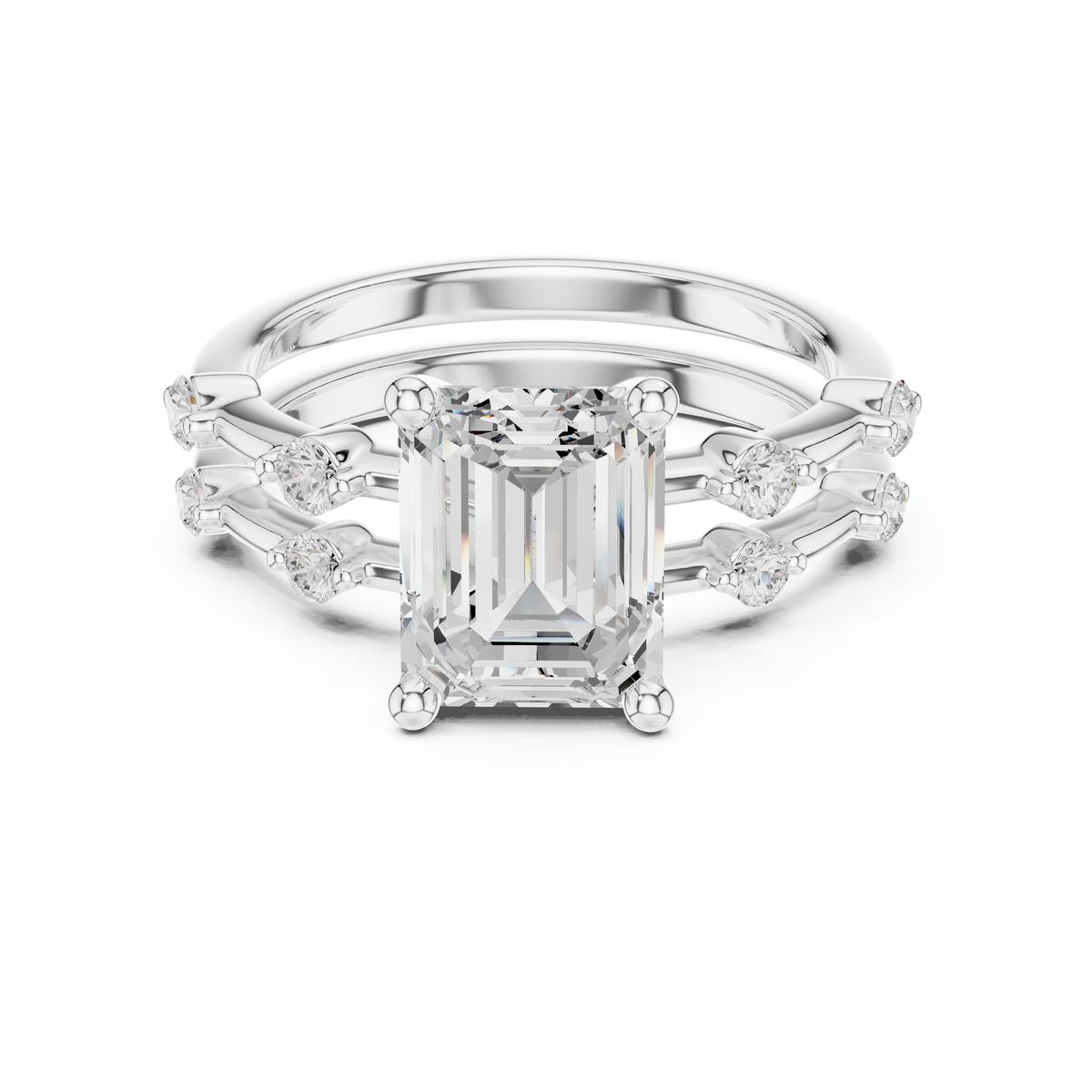 Emerald Cut Diamond Double Band Engagement Ring — Jewelix Atelier