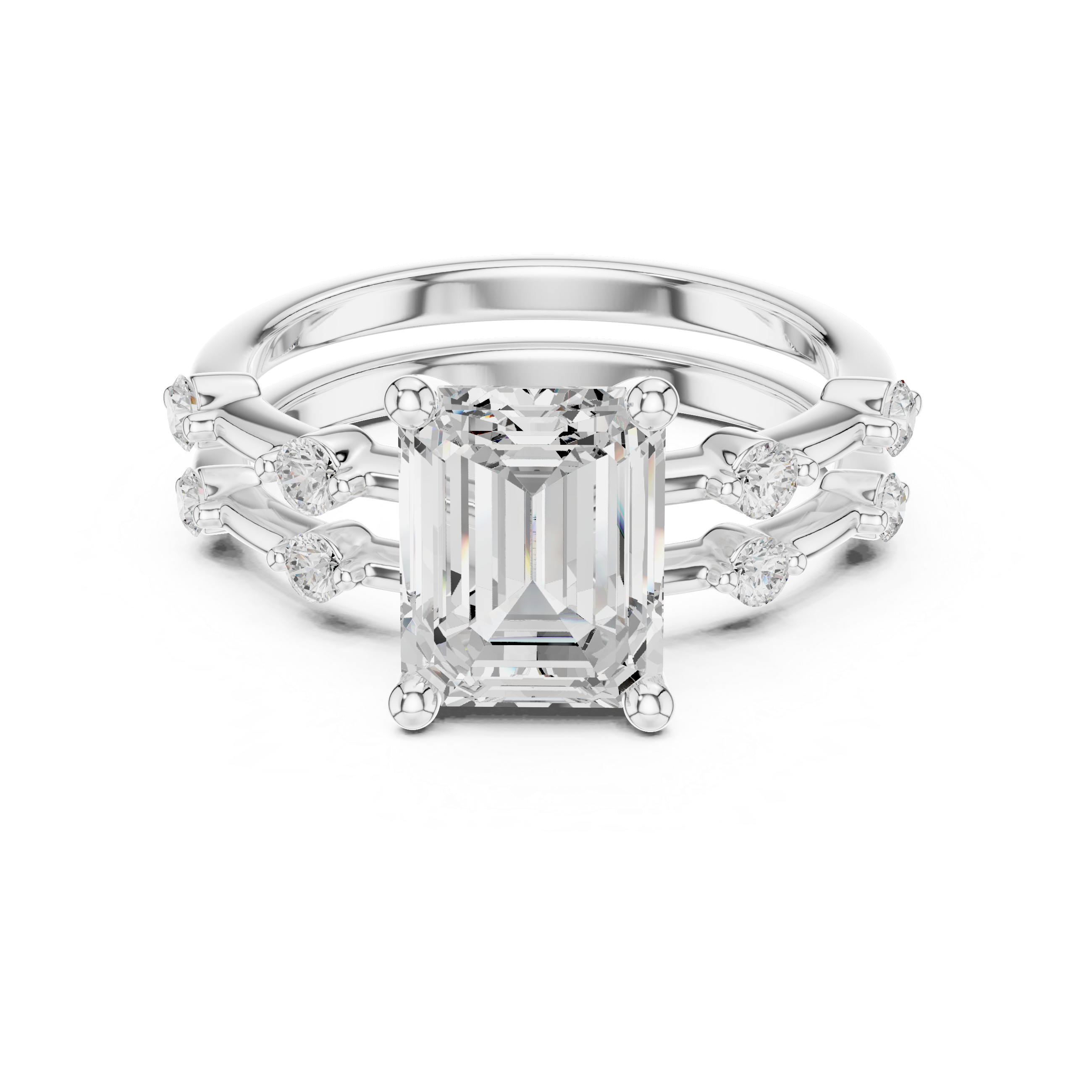 Emerald Cut Diamond Double Band Engagement Ring
