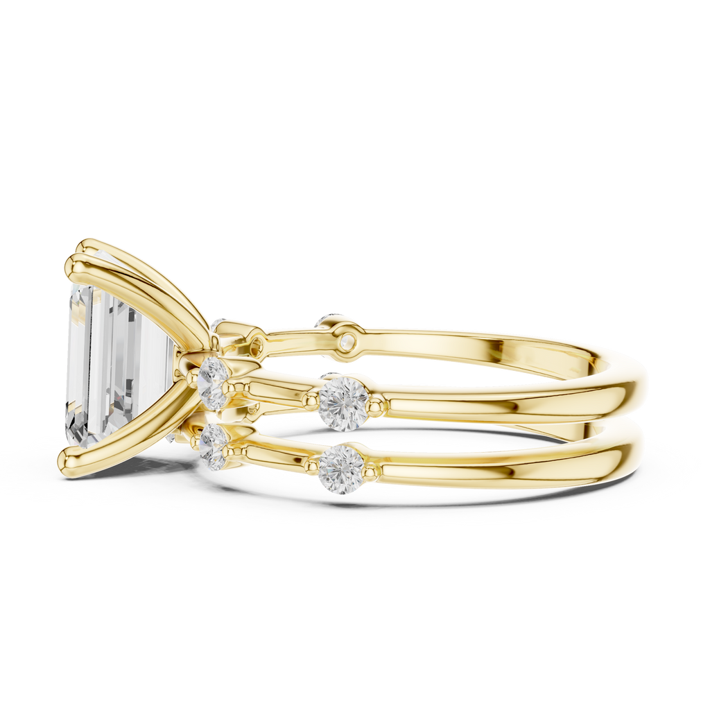 Emerald Cut Diamond Double Band Engagement Ring