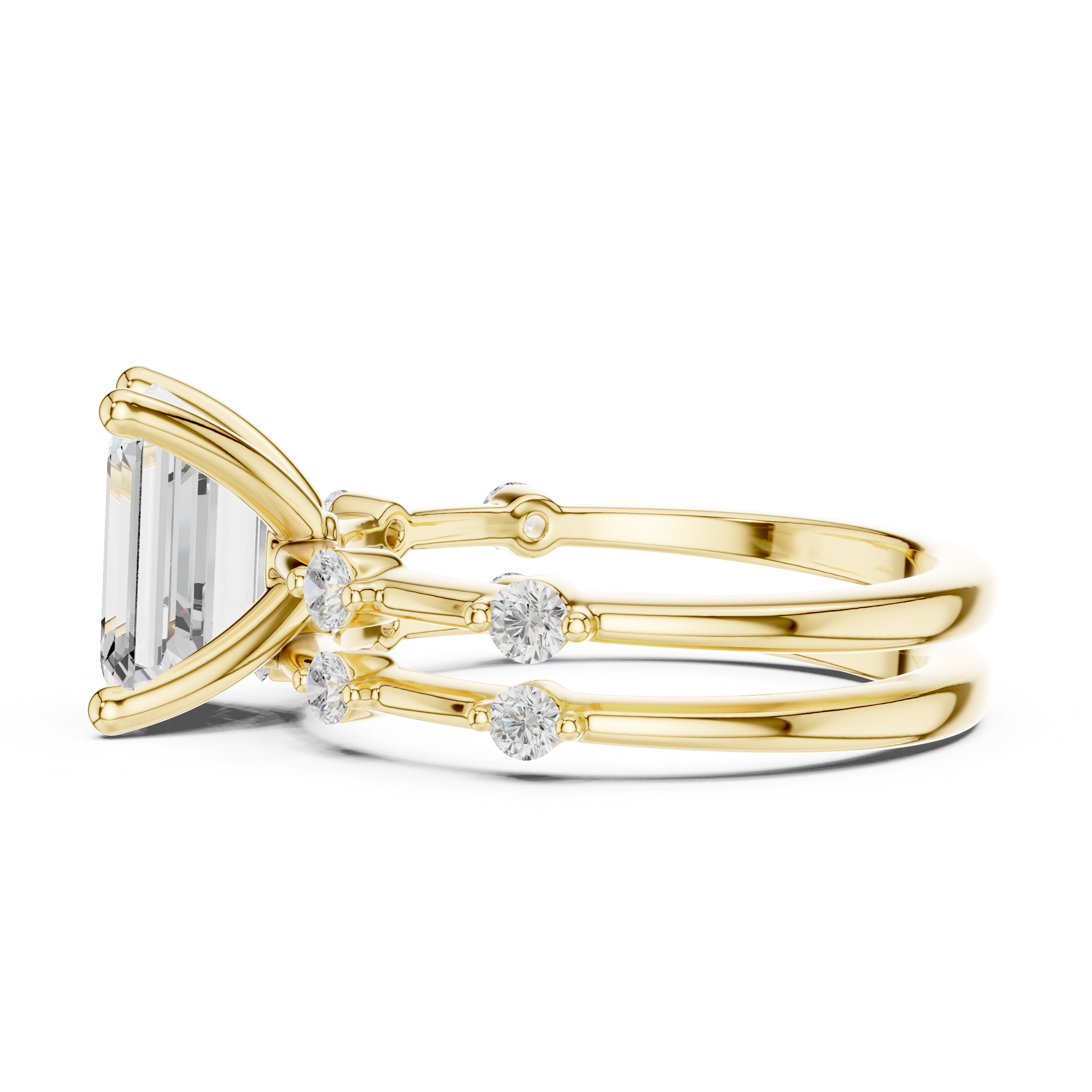 Emerald Cut Diamond Double Band Engagement Ring