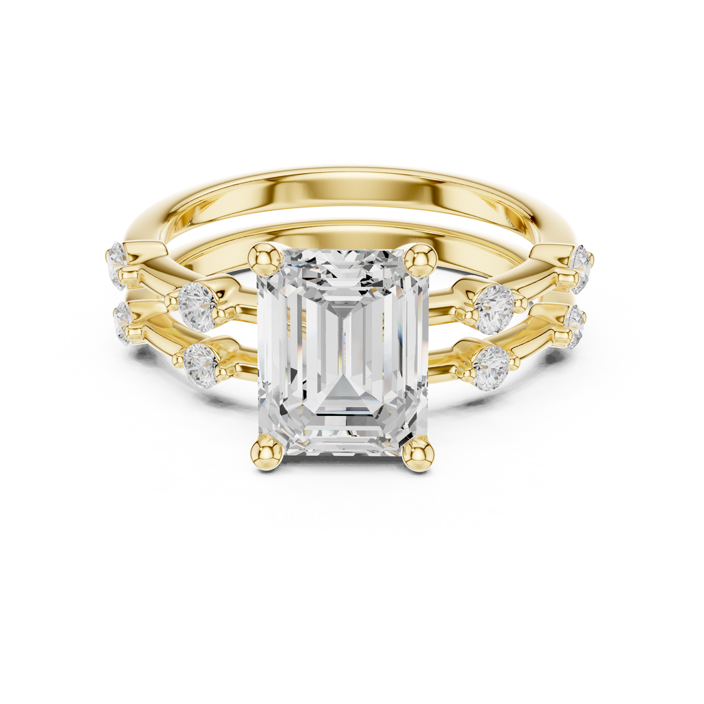 Emerald Cut Diamond Double Band Engagement Ring