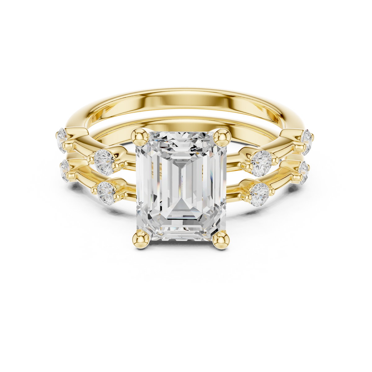 Emerald Cut Diamond Double Band Engagement Ring – view 5 of 6, lab grown diamond band | Jewelix Atelier