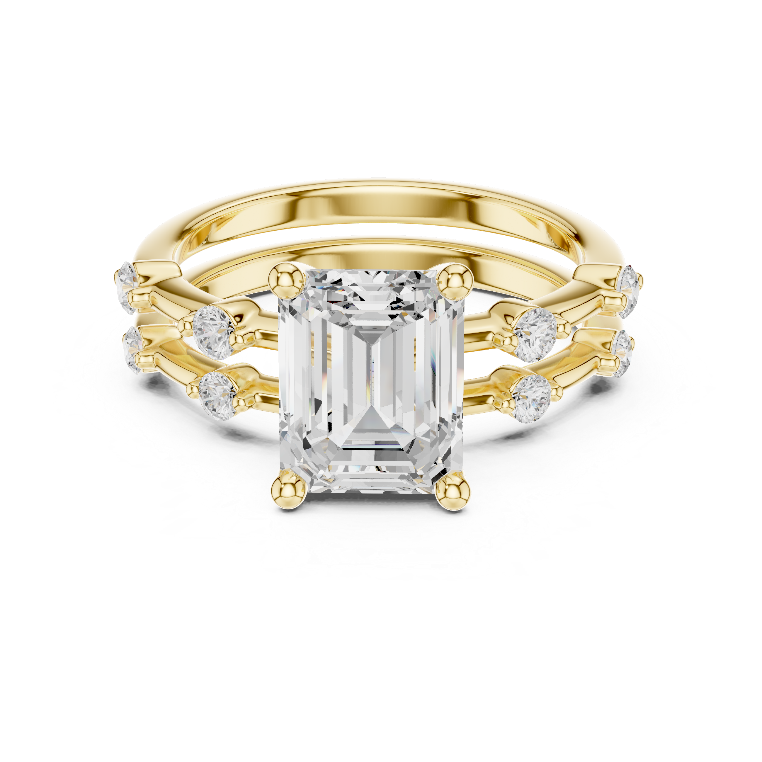 Emerald Cut Diamond Double Band Engagement Ring