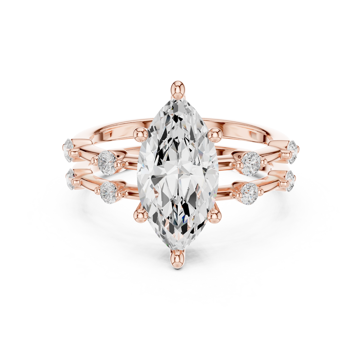 Marquise Cut Diamond Double Band Engagement Ring – view 3 of 6, lab grown diamond band | Jewelix Atelier