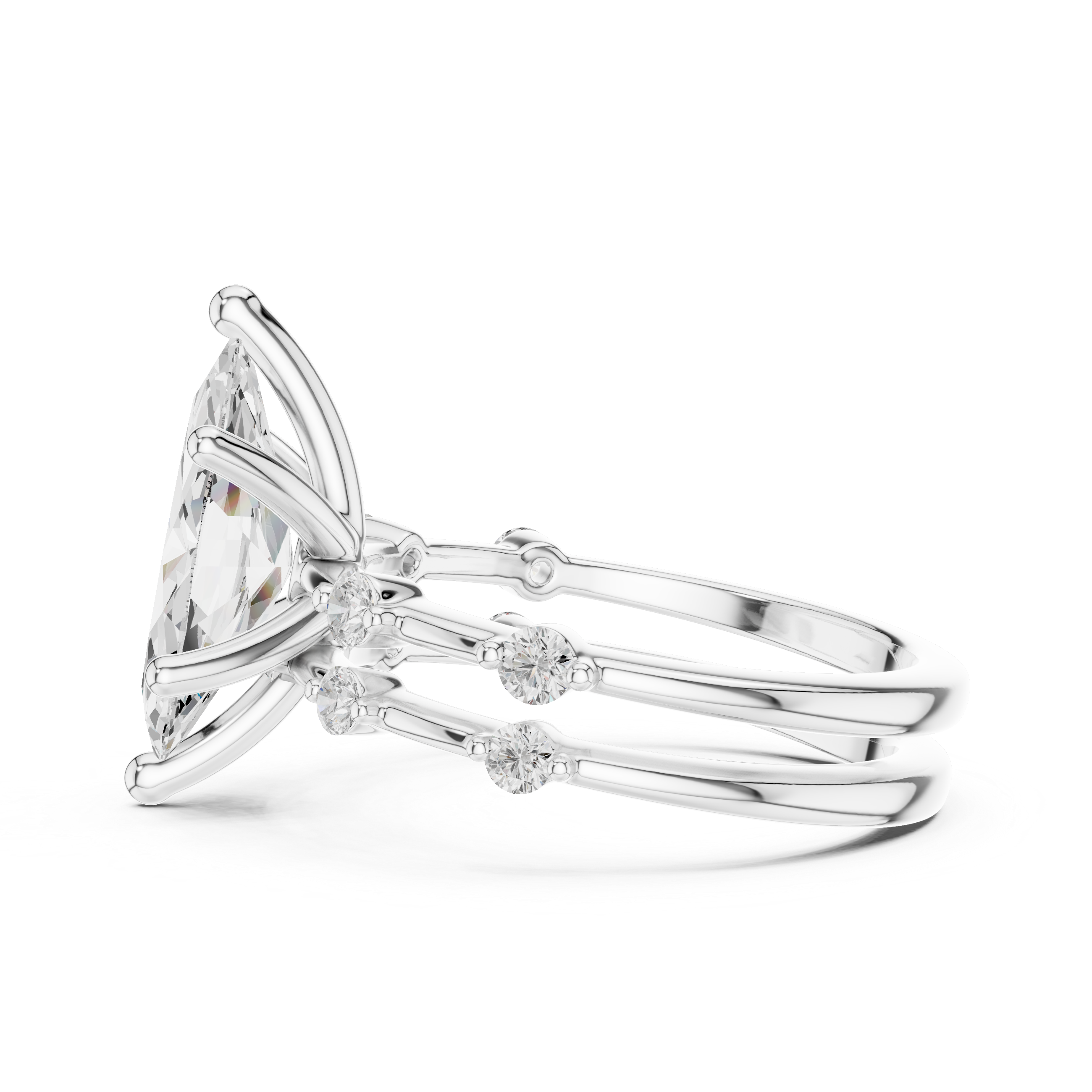 Marquise Cut Diamond Double Band Engagement Ring