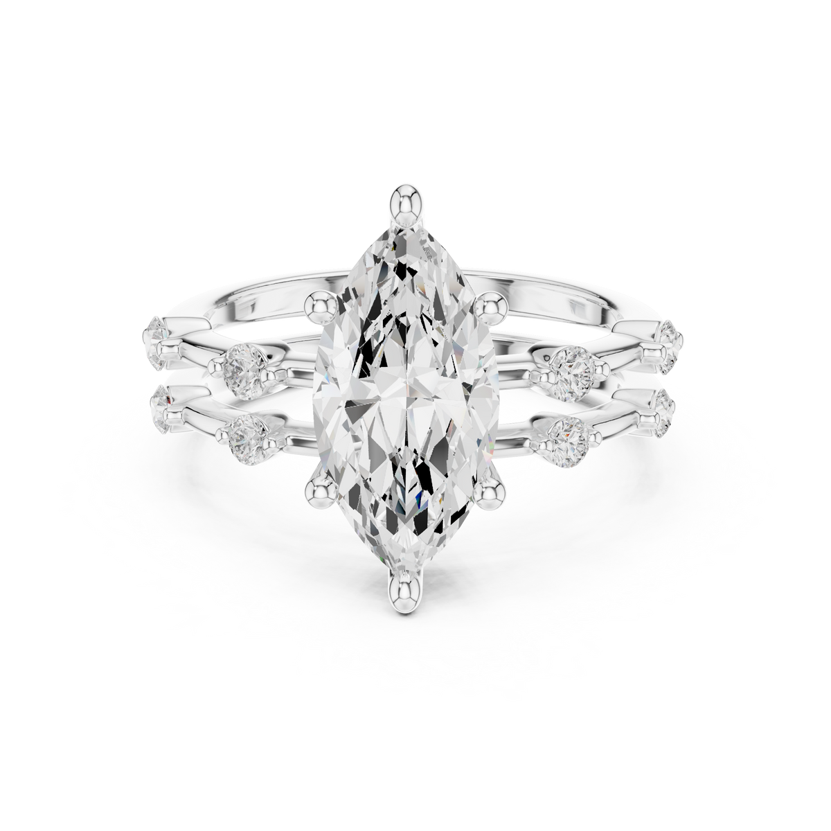 Marquise Cut Diamond Double Band Engagement Ring — Jewelix Atelier