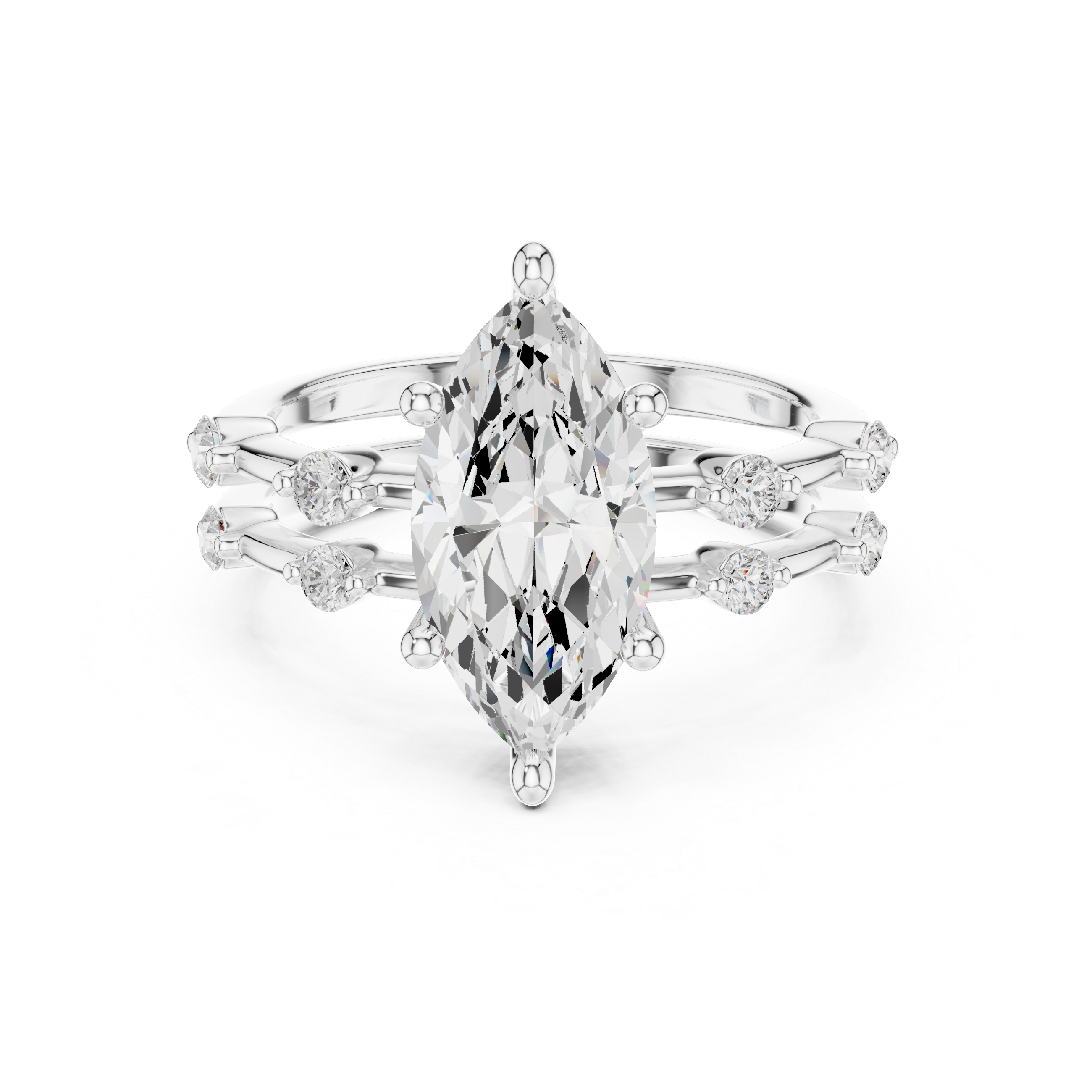 Marquise Cut Diamond Double Band Engagement Ring