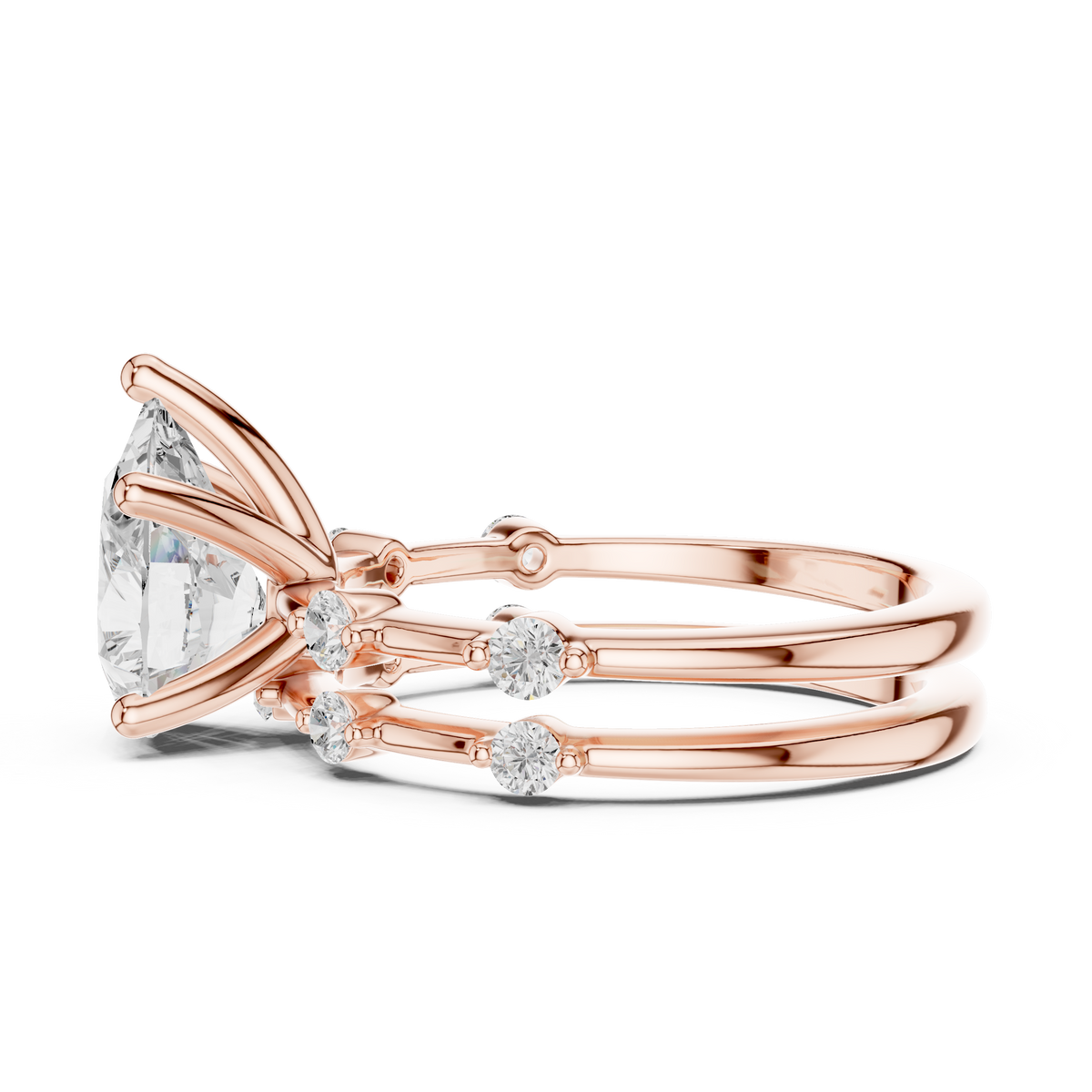 Pear Cut Diamond Double Band Engagement Ring – view 4 of 6, lab grown diamond band | Jewelix Atelier