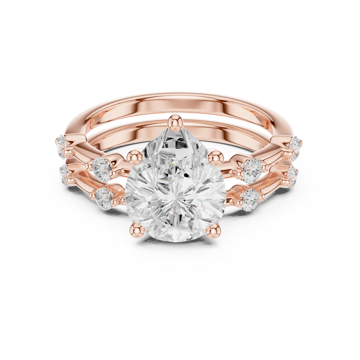 Pear Cut Diamond Double Band Engagement Ring – view 3 of 6, lab grown diamond band | Jewelix Atelier