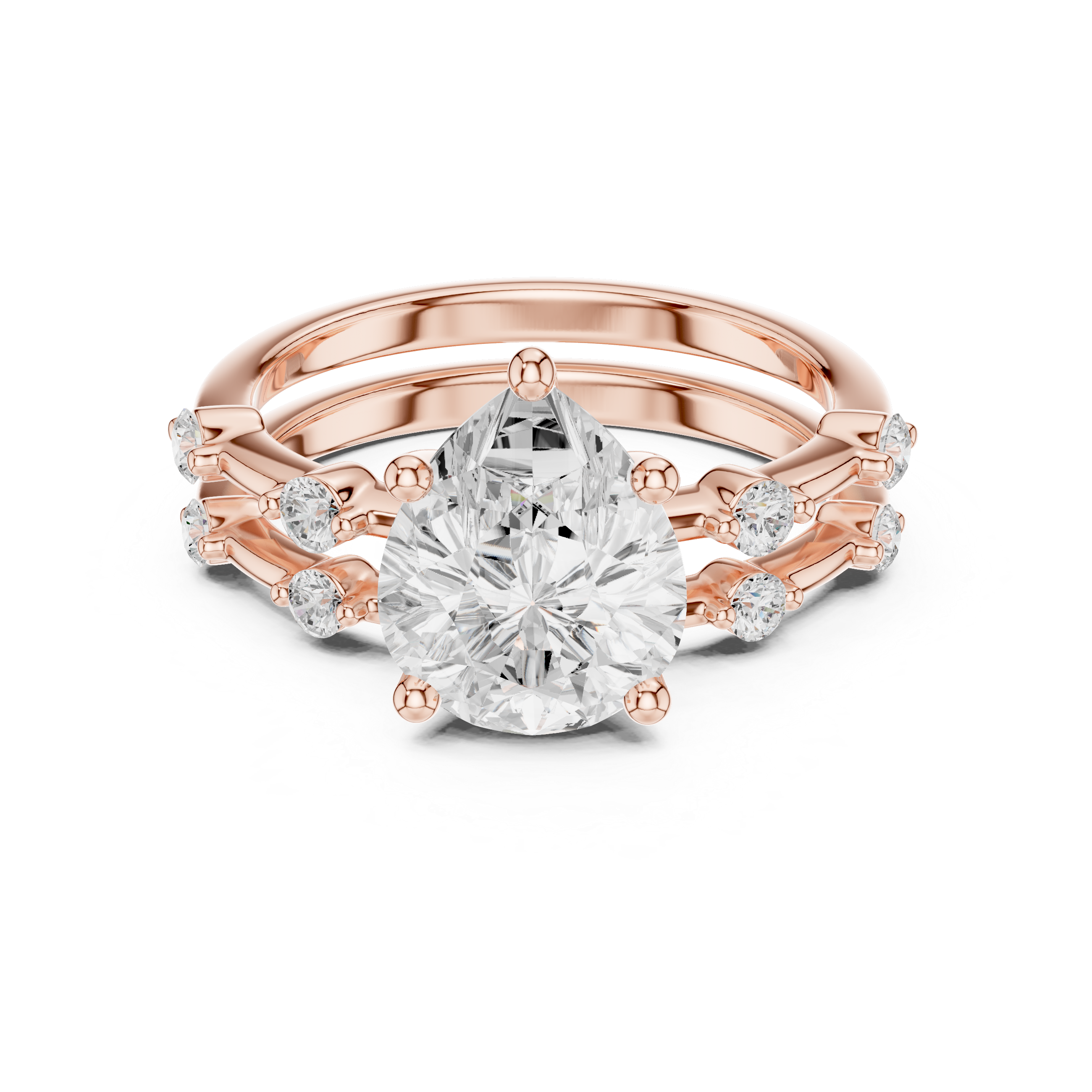 Pear Cut Diamond Double Band Engagement Ring