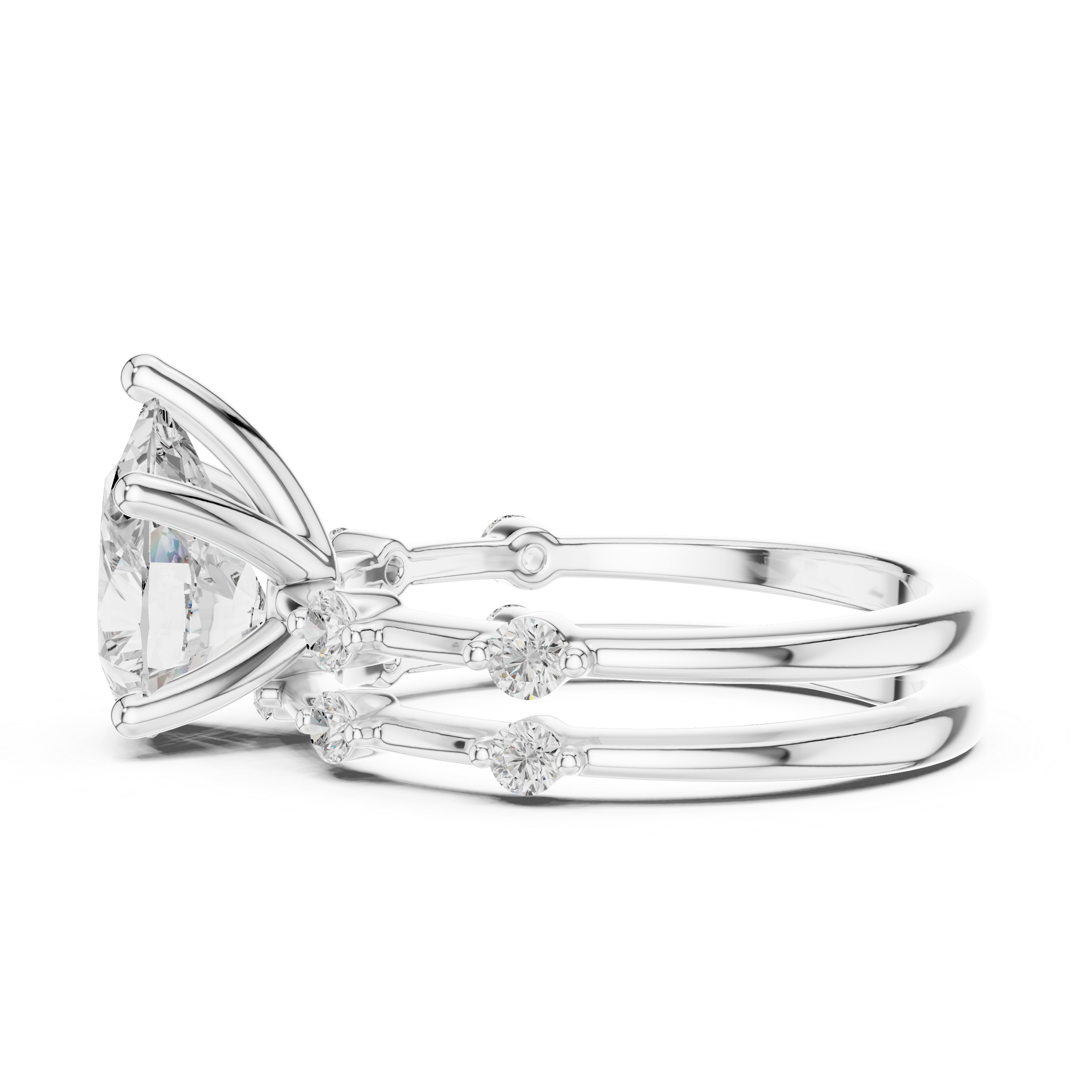 Pear Cut Diamond Double Band Engagement Ring