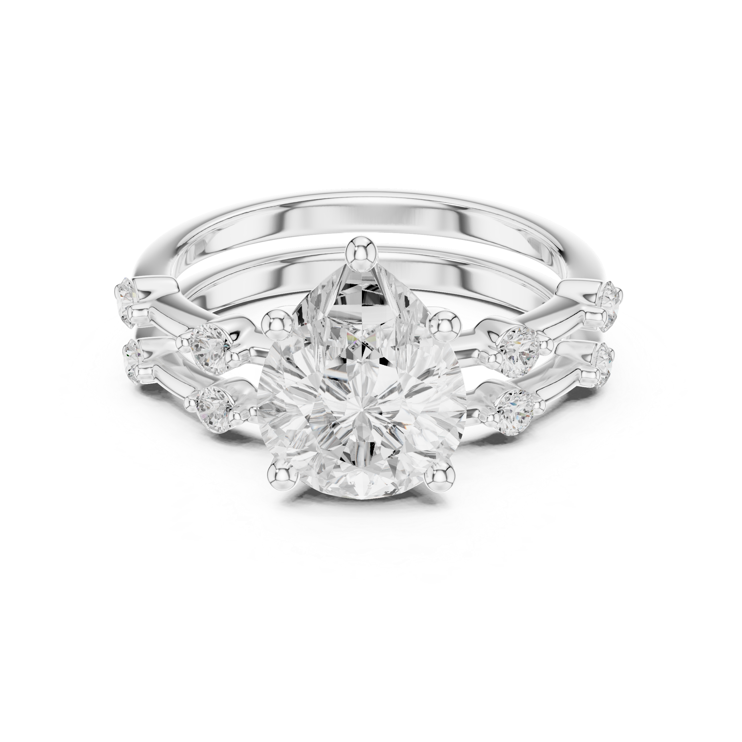 Pear Cut Diamond Double Band Engagement Ring