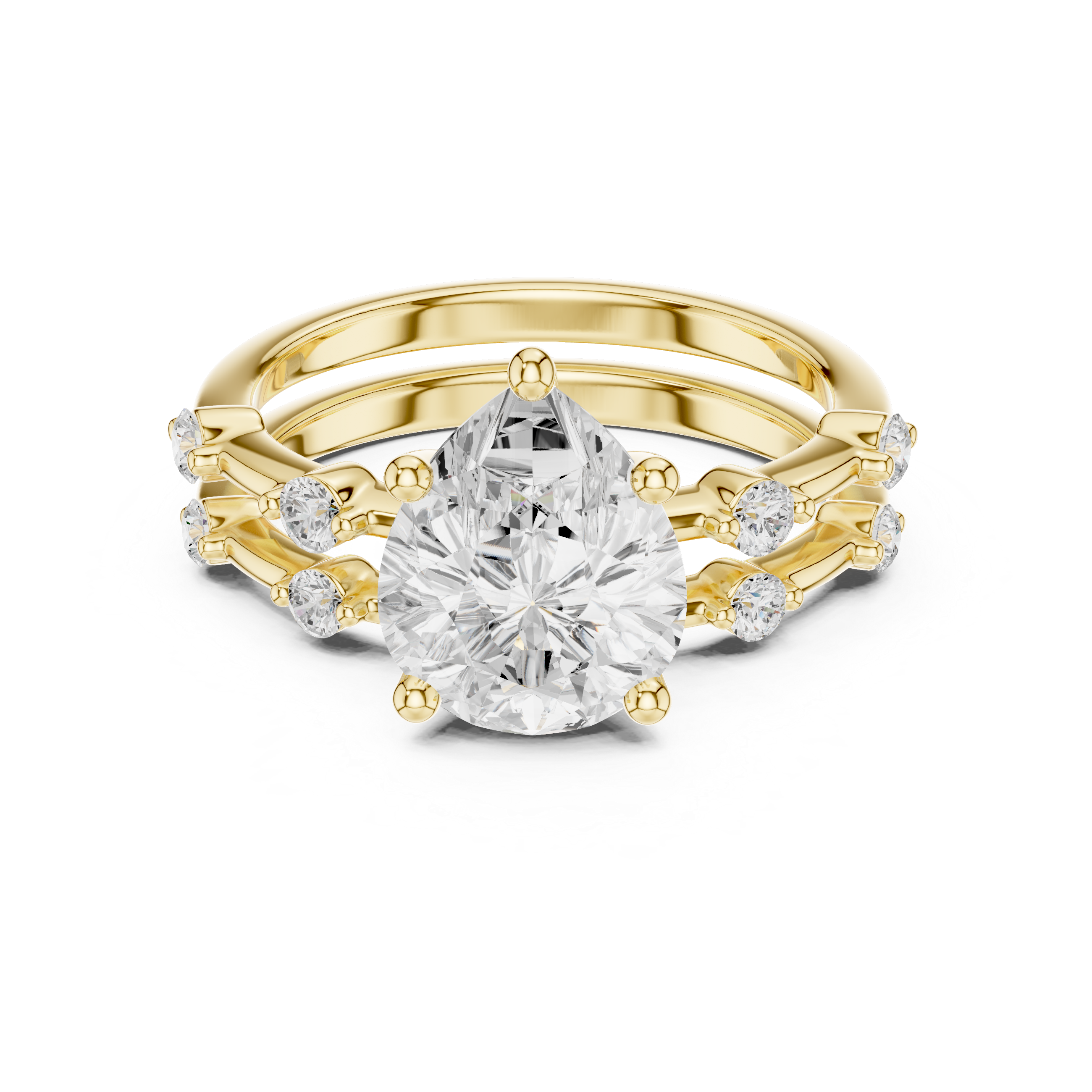 Pear Cut Diamond Double Band Engagement Ring