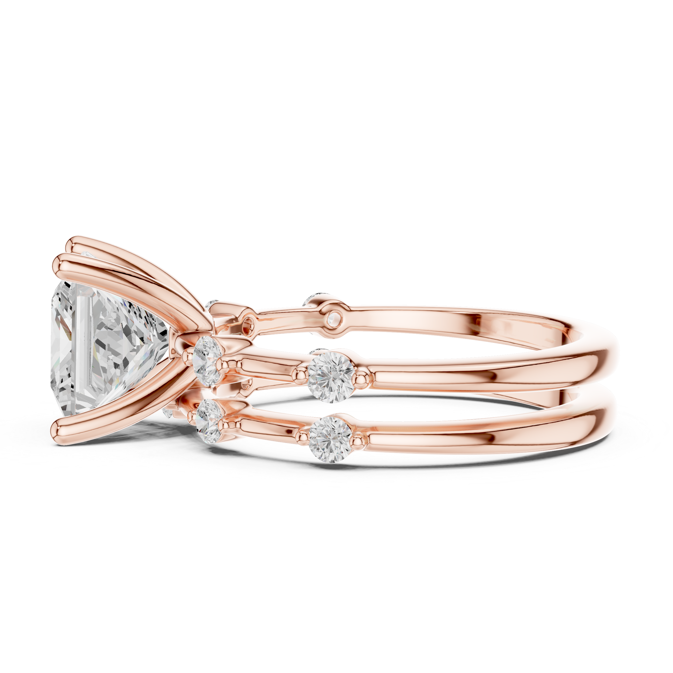 Princess Cut Diamond Double Band Engagement Ring