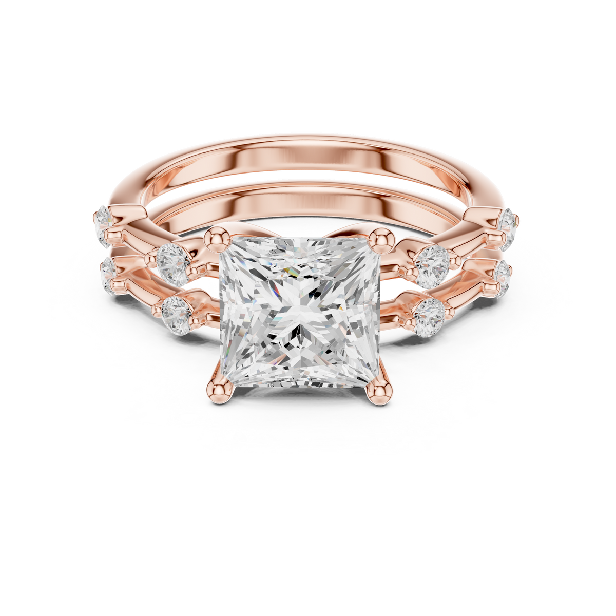 Princess Cut Diamond Double Band Engagement Ring – view 3 of 6, lab grown diamond band | Jewelix Atelier