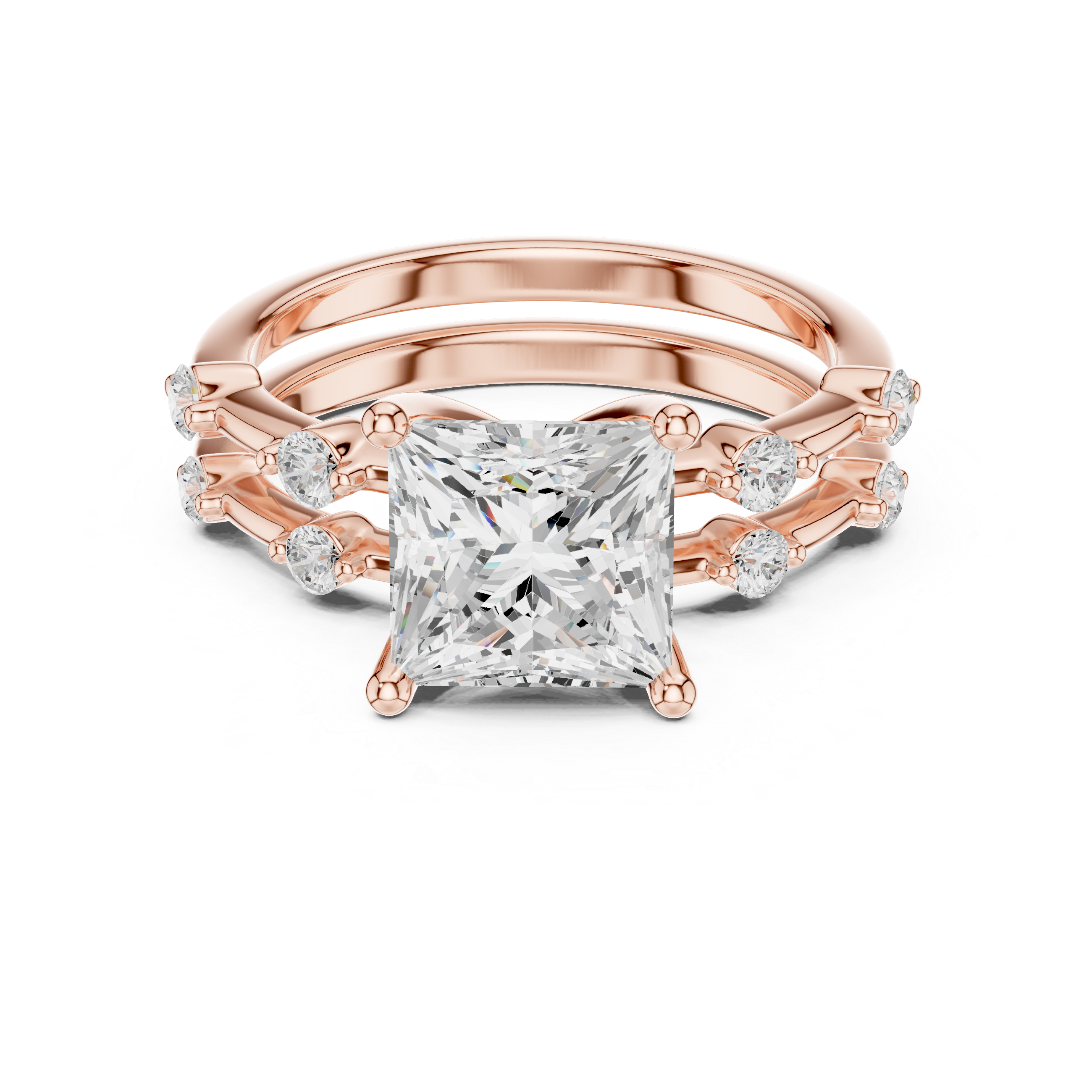 Princess Cut Diamond Double Band Engagement Ring