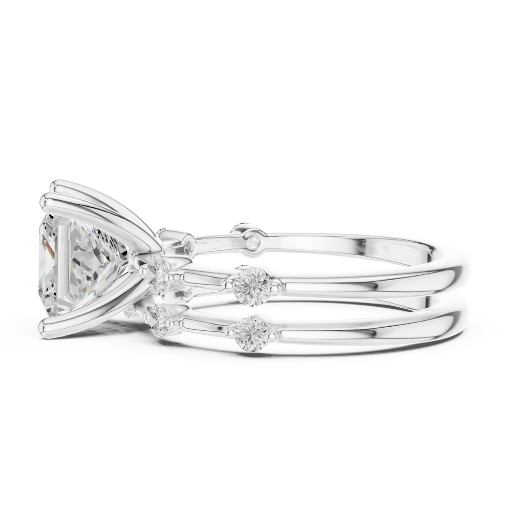 Princess Cut Diamond Double Band Engagement Ring