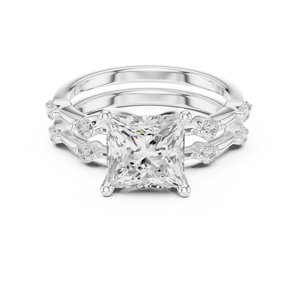 Princess Cut Diamond Double Band Engagement Ring