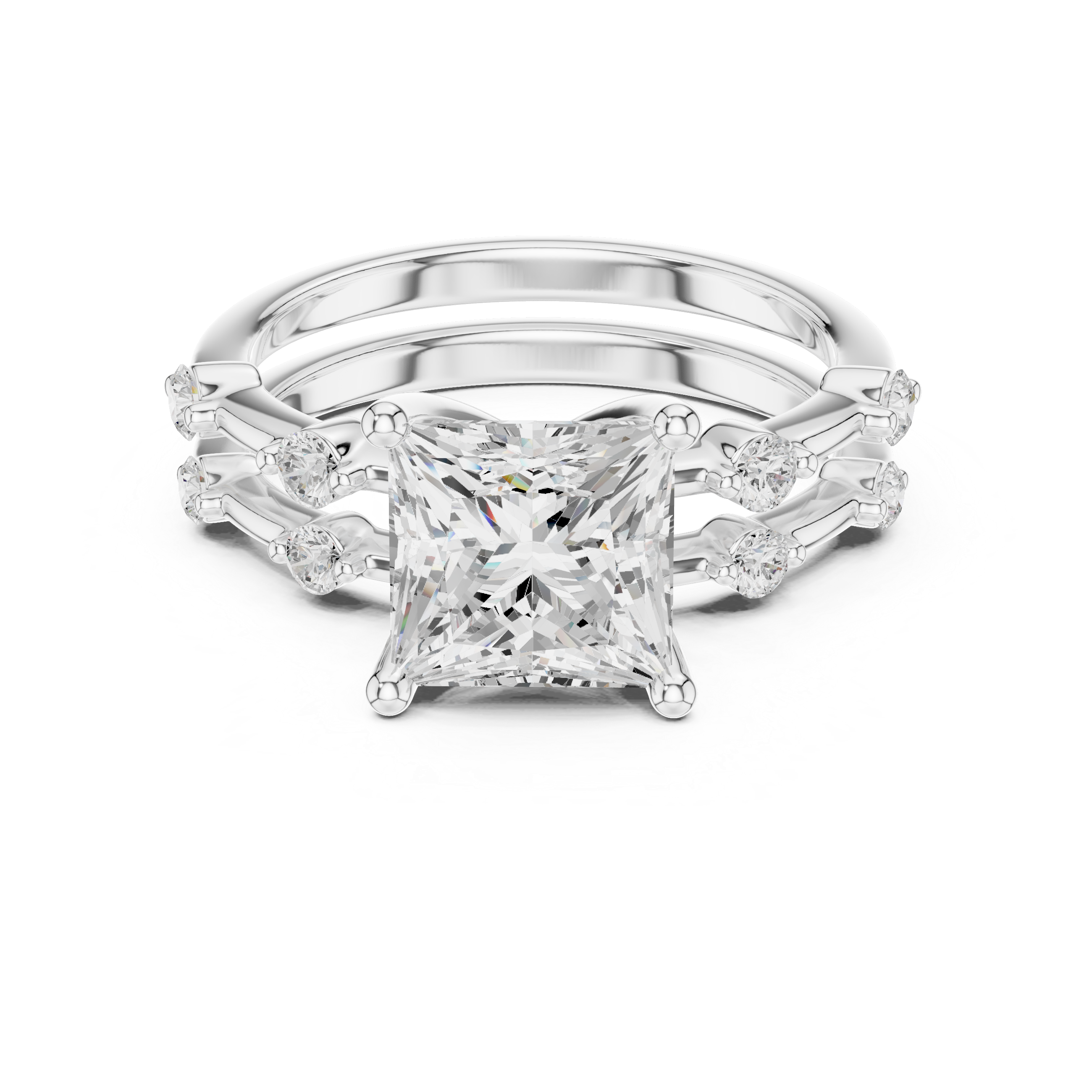 Princess Cut Diamond Double Band Engagement Ring