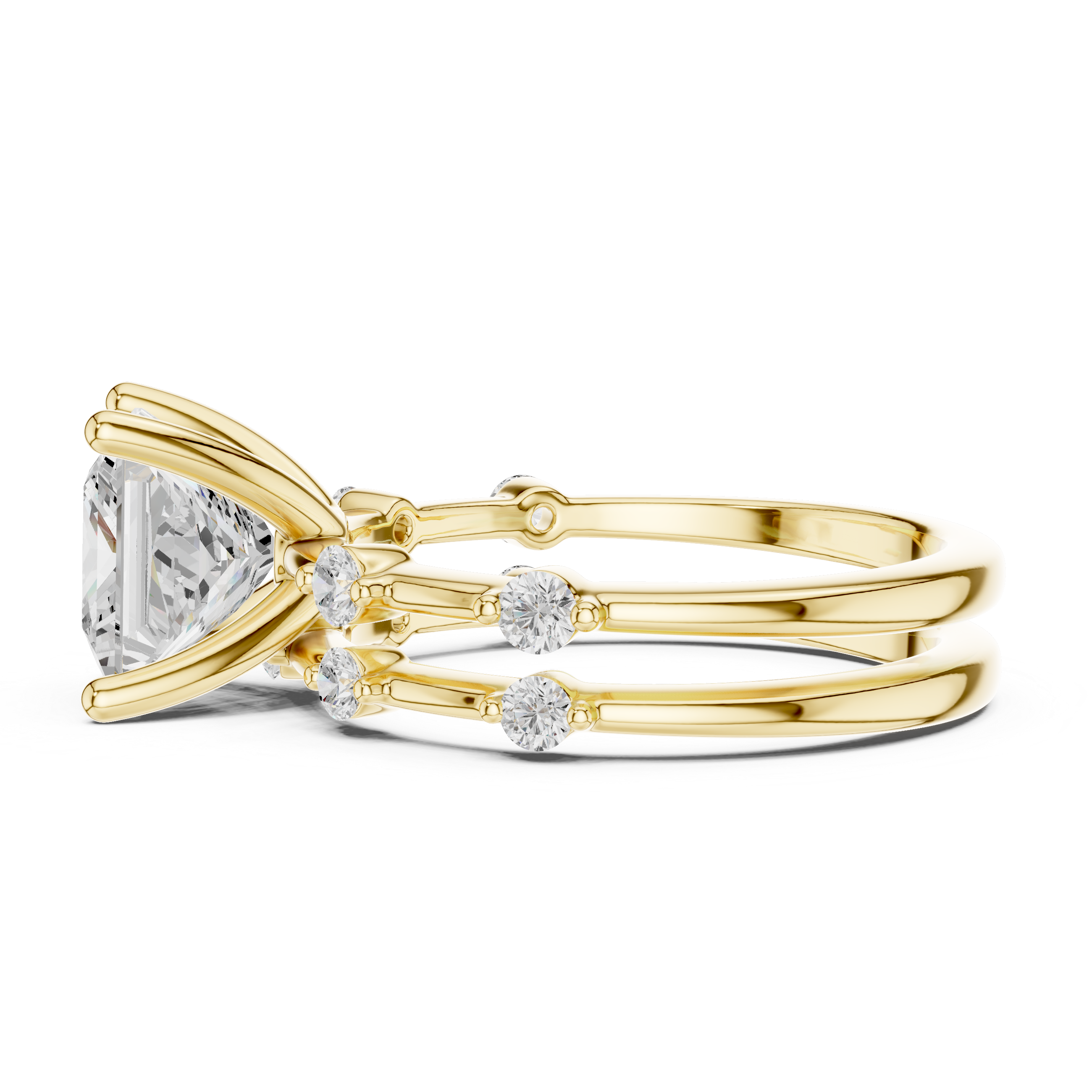 Princess Cut Diamond Double Band Engagement Ring