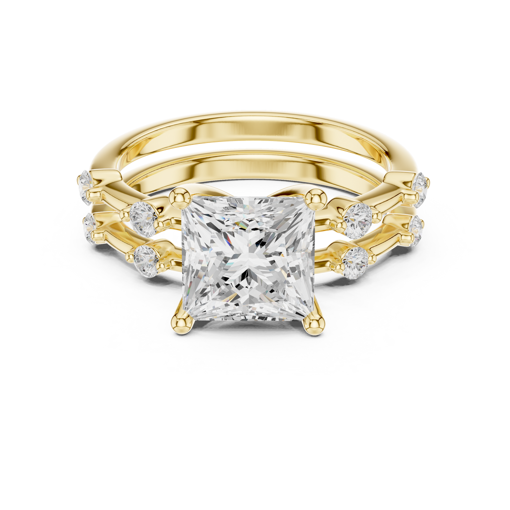 Princess Cut Diamond Double Band Engagement Ring