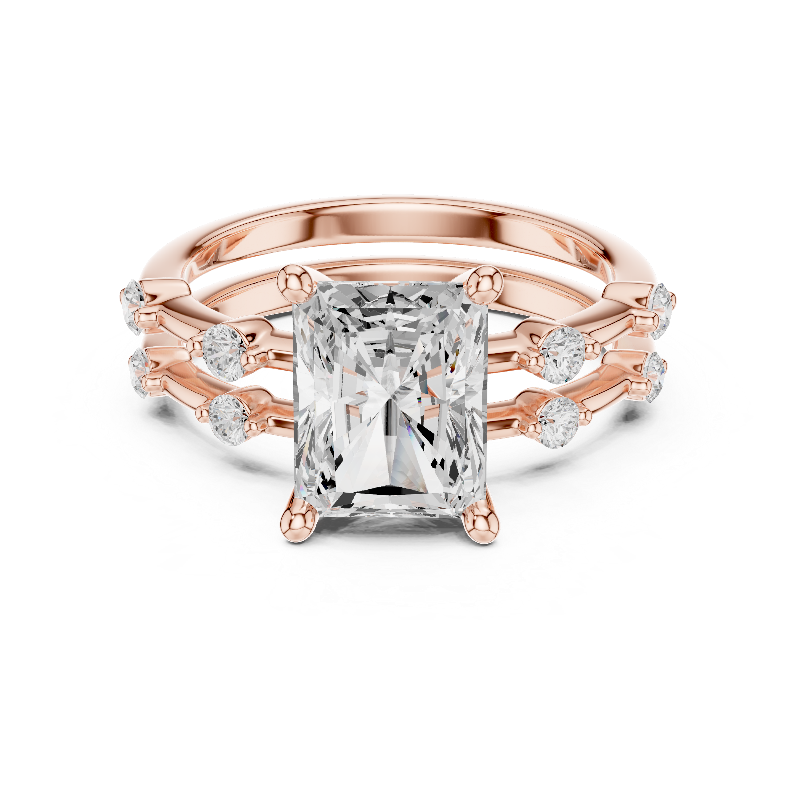 Radiant Cut Diamond Double Band Engagement Ring