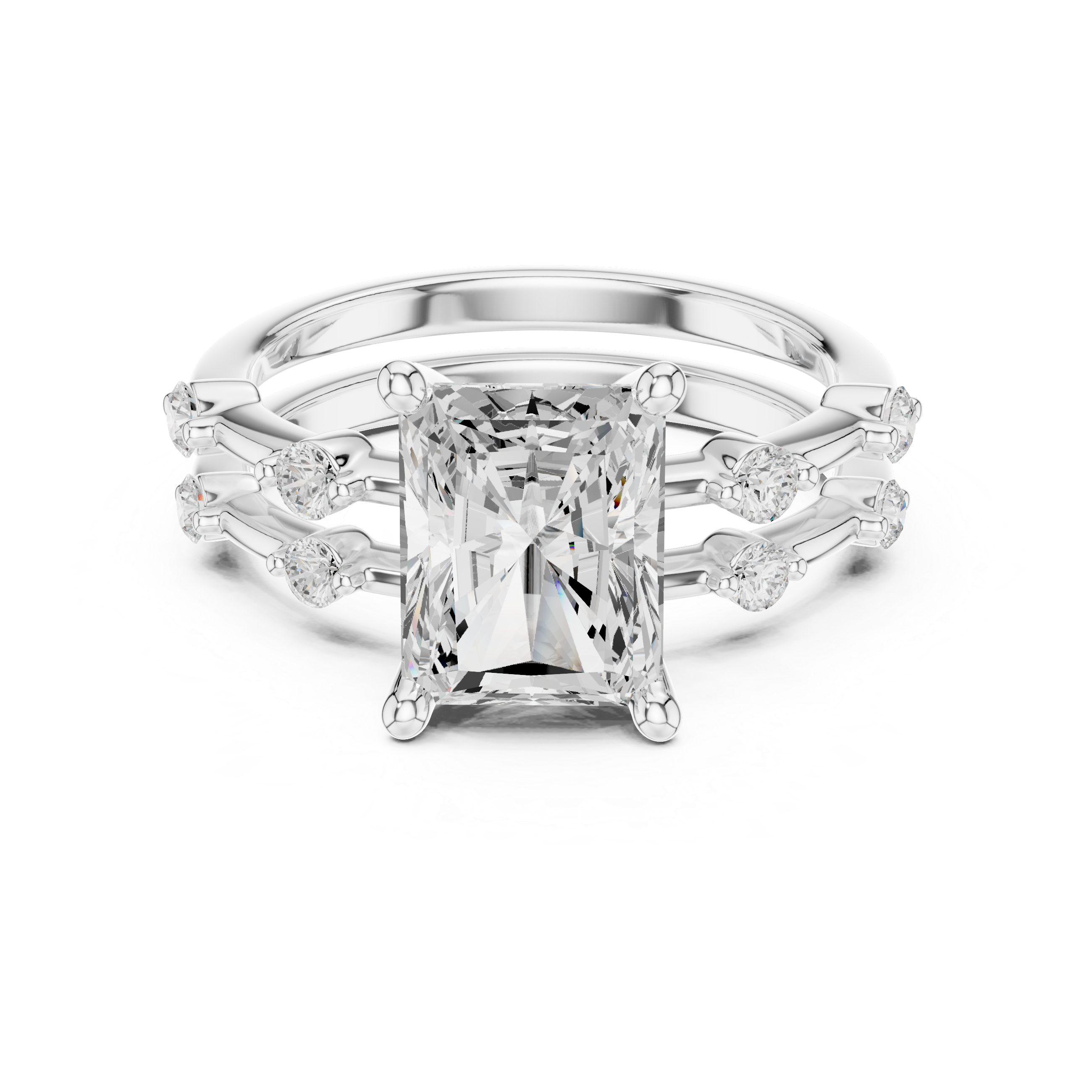 Radiant Cut Diamond Double Band Engagement Ring