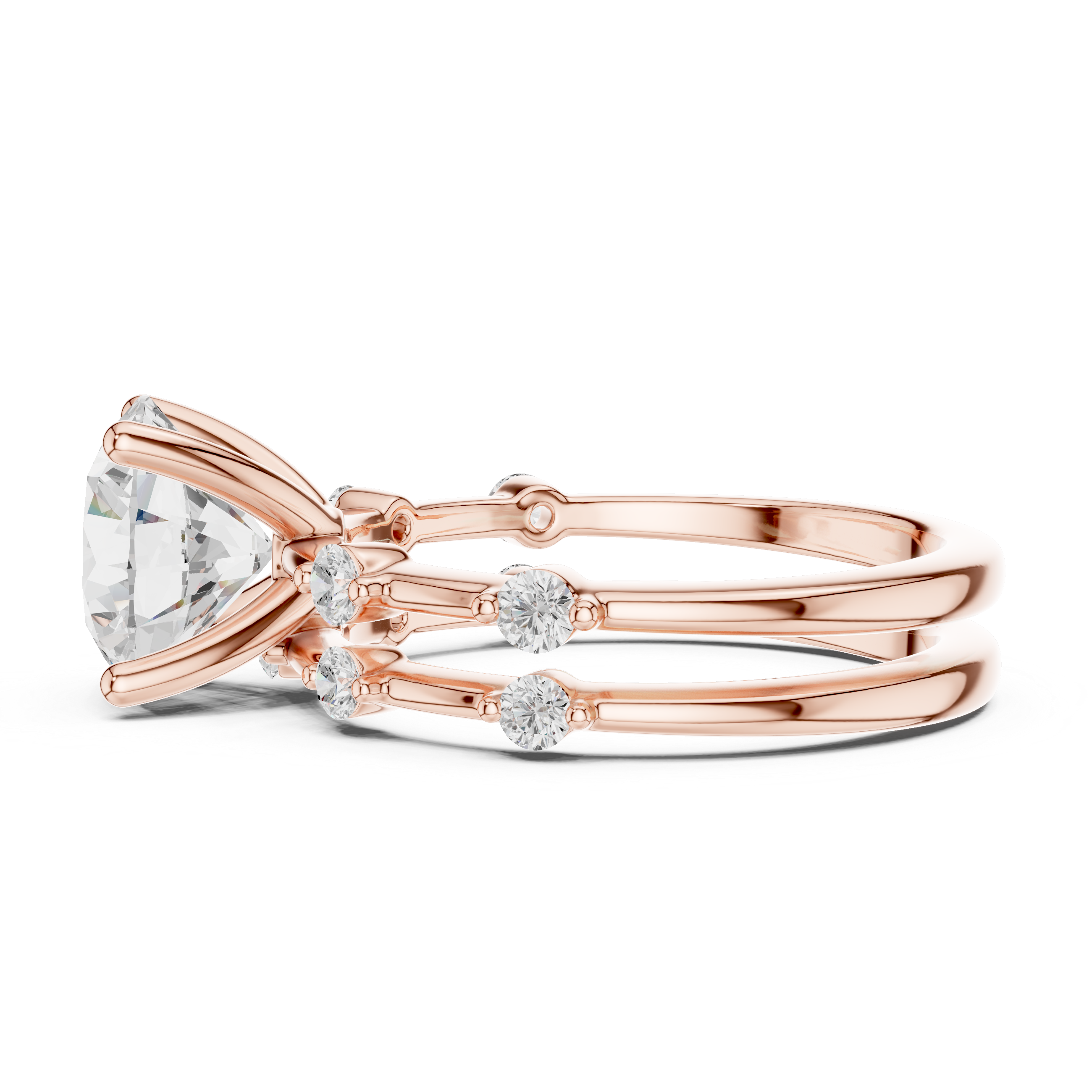 Round Brilliant Diamond Double Band Engagement Ring