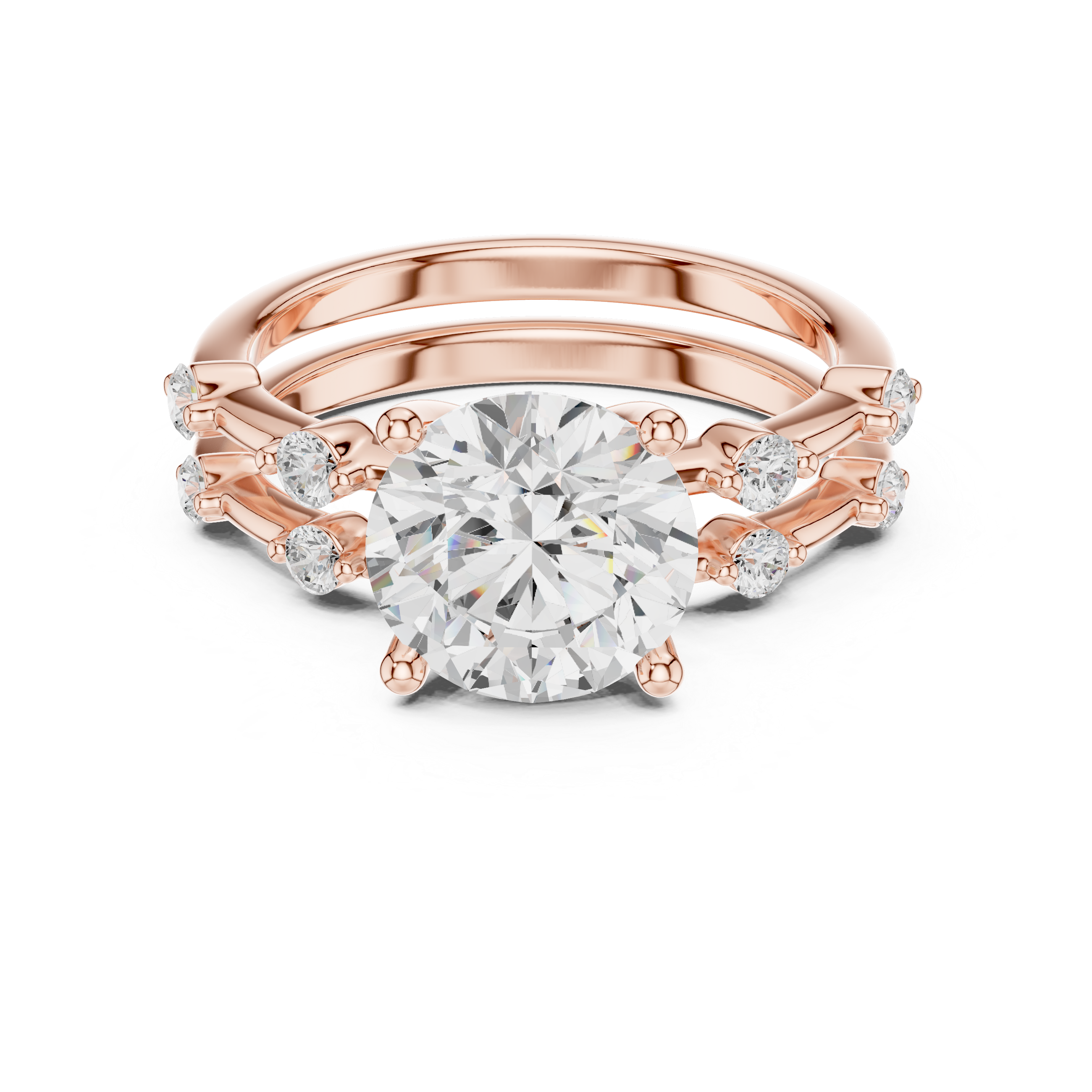 Round Brilliant Diamond Double Band Engagement Ring