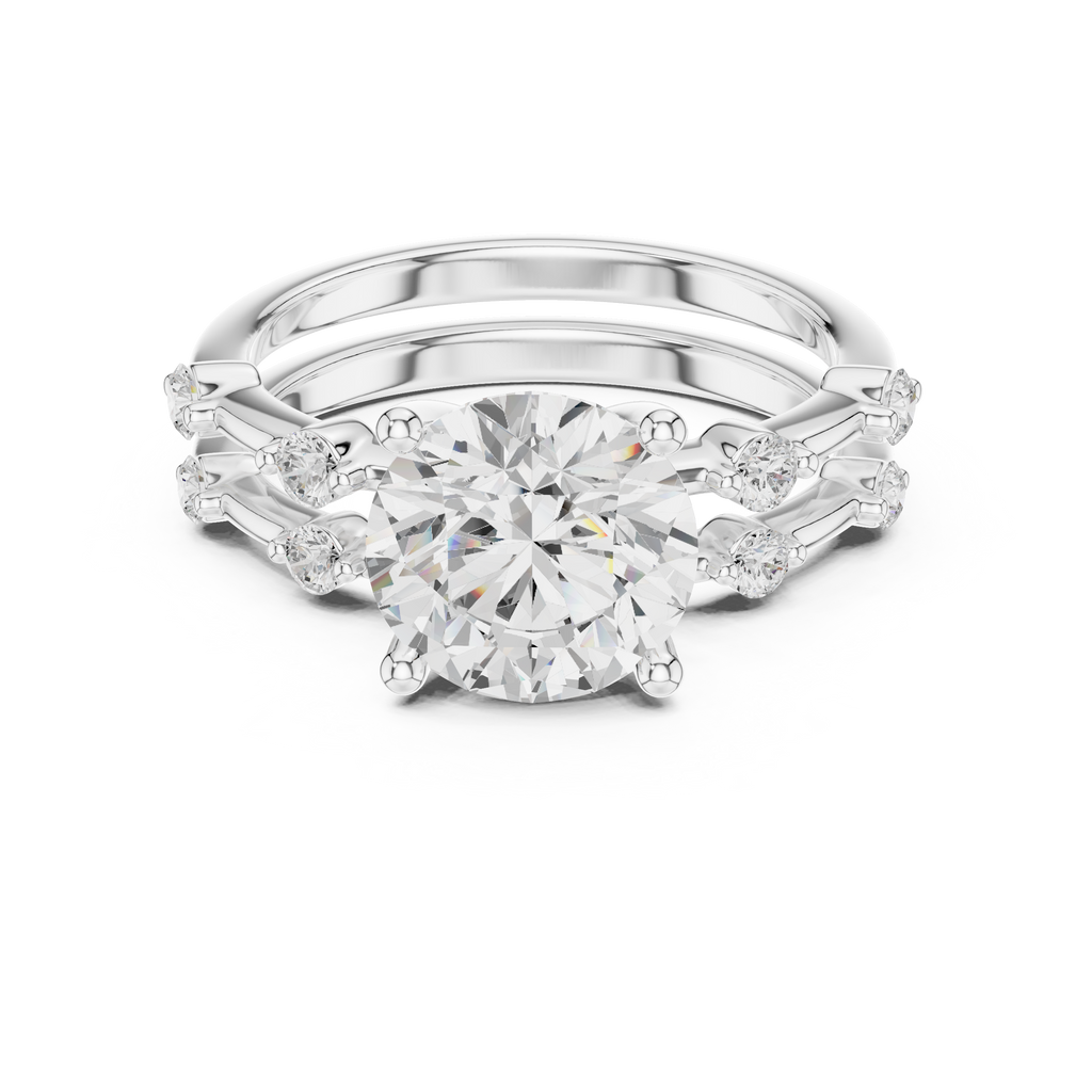 Round Brilliant Diamond Double Band Engagement Ring