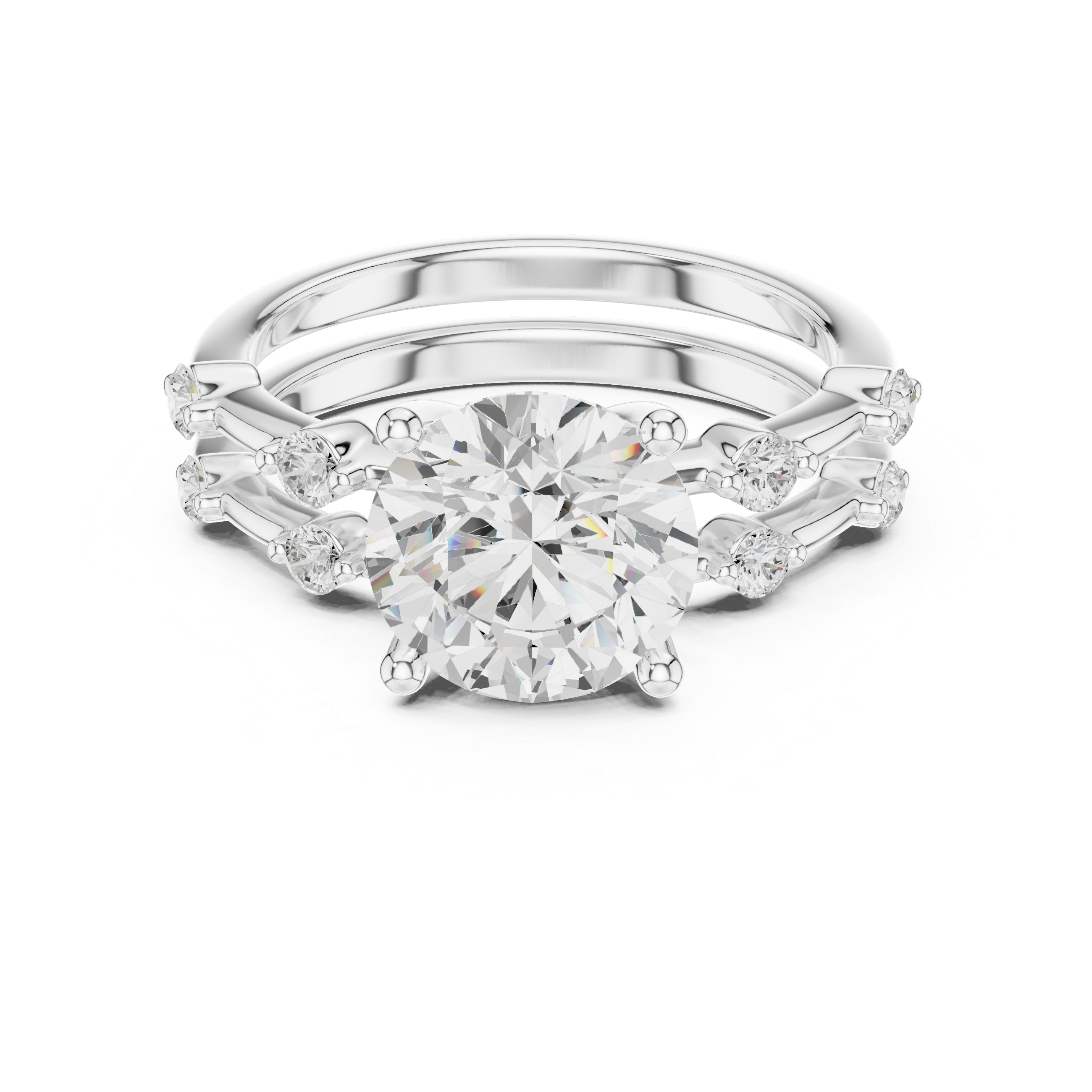 Round Brilliant Diamond Double Band Engagement Ring