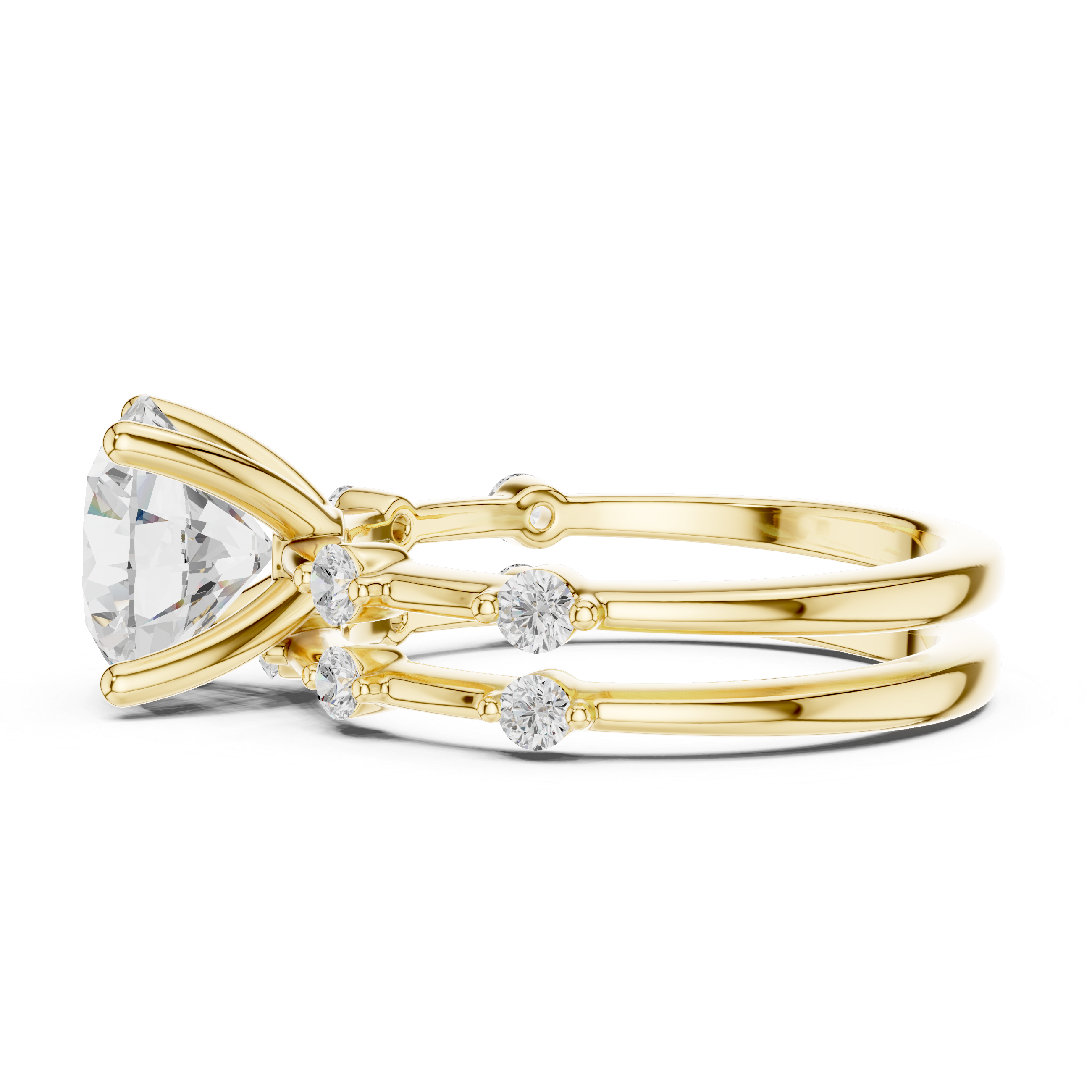 Round Brilliant Diamond Double Band Engagement Ring