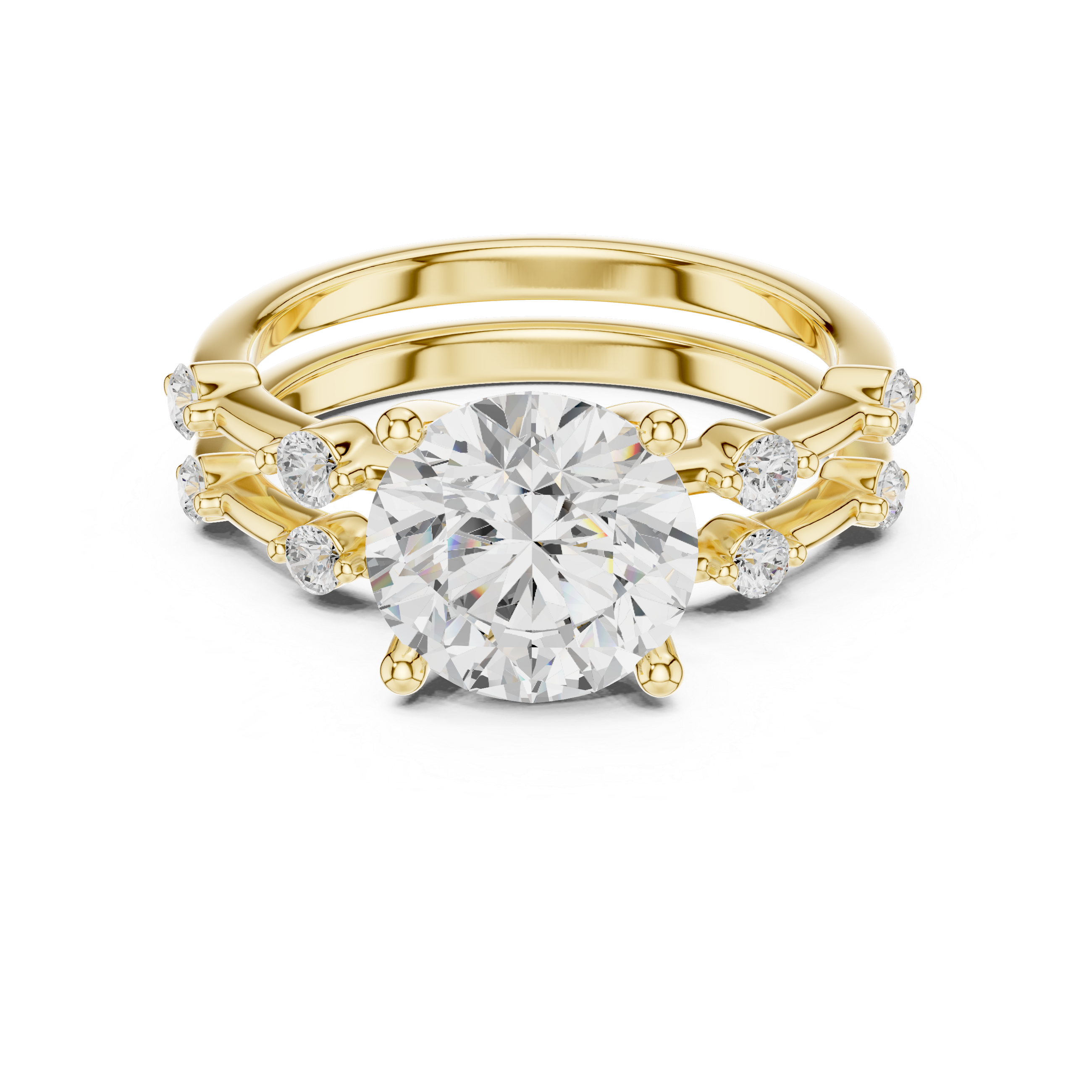 Round Brilliant Diamond Double Band Engagement Ring