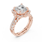 3.56 CT Asscher Cut Floral Halo Diamond Engagement Ring