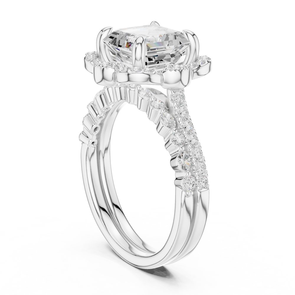 3.56 CT Asscher Cut Floral Halo Diamond Engagement Ring