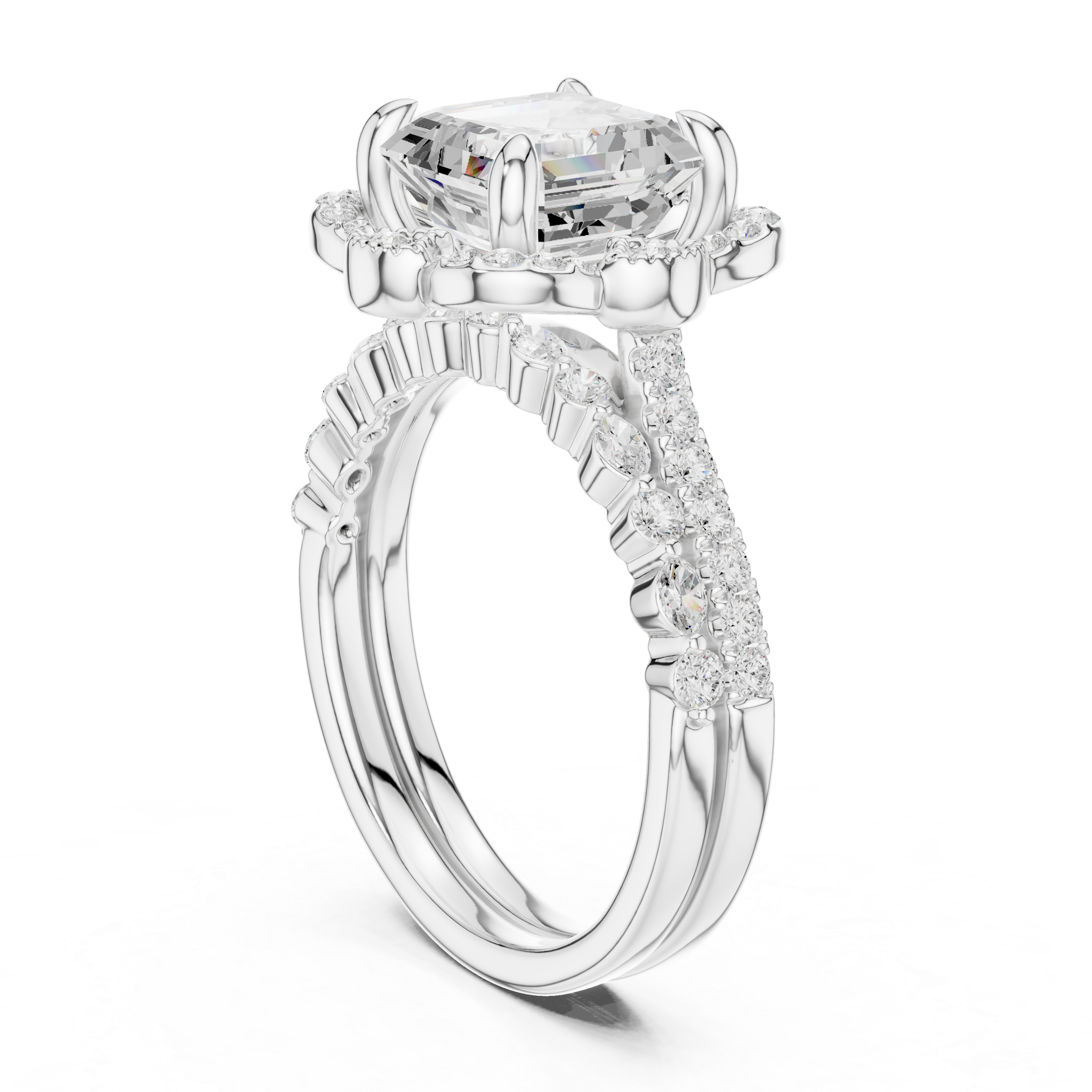 3.56 CT Asscher Cut Floral Halo Diamond Engagement Ring