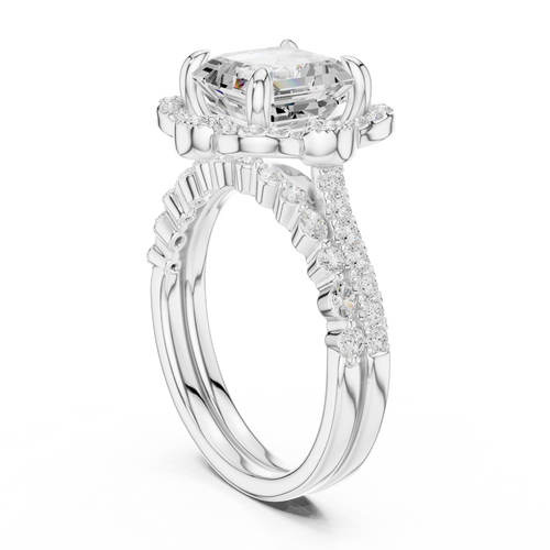 Asscher Cut Floral Halo Diamond Engagement Ring