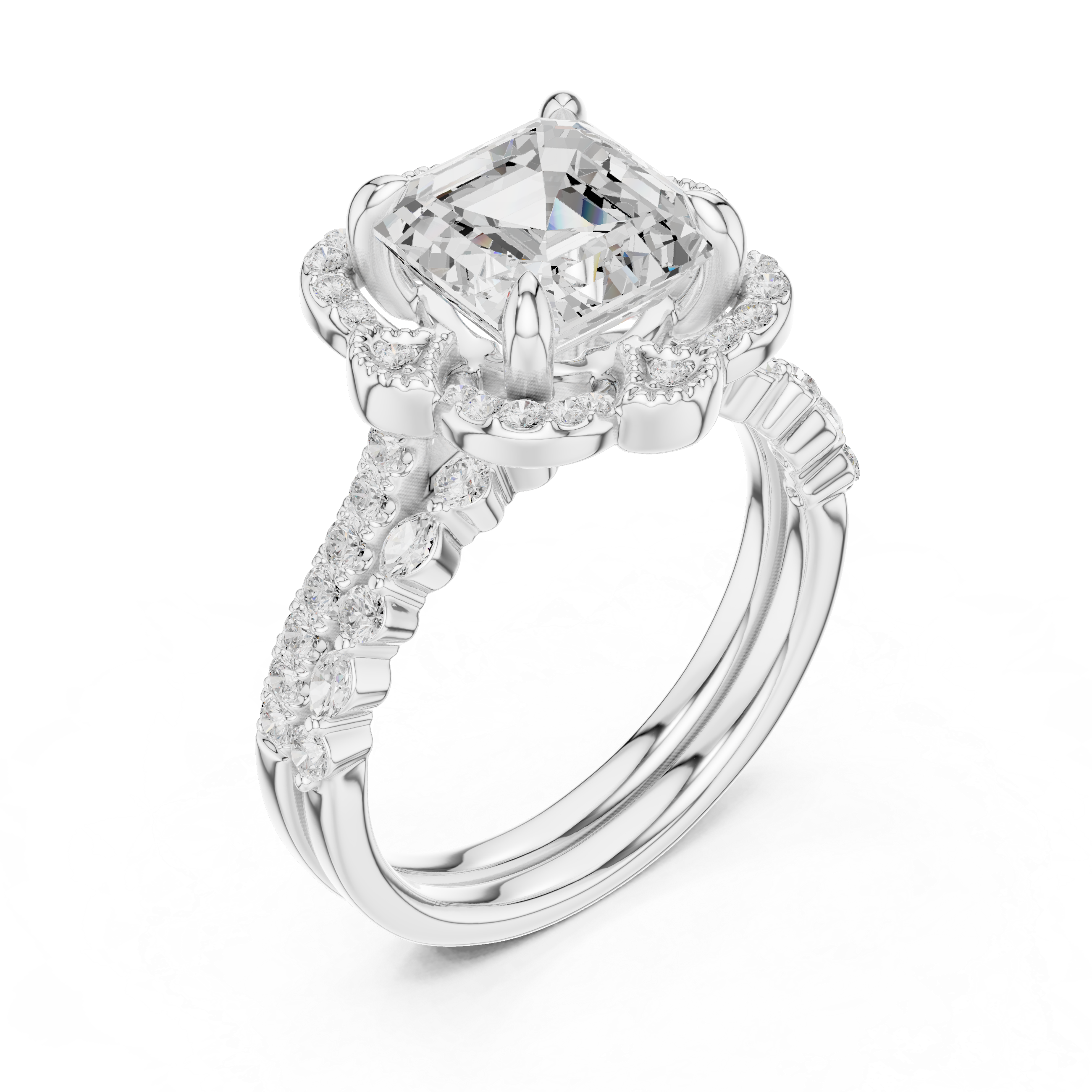 3.56 CT Asscher Cut Floral Halo Diamond Engagement Ring