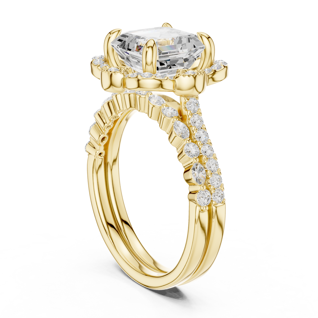 3.56 CT Asscher Cut Floral Halo Diamond Engagement Ring