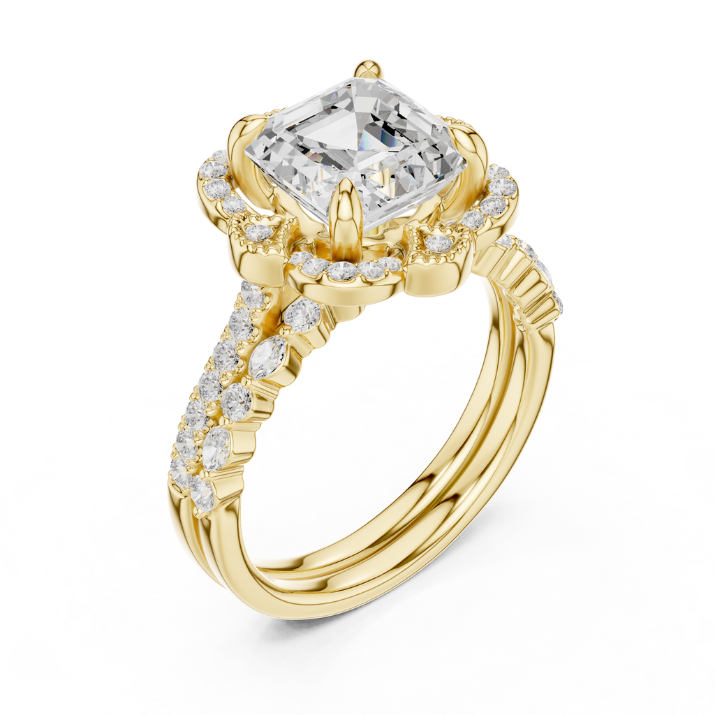 3.56 CT Asscher Cut Floral Halo Diamond Engagement Ring