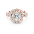 3.56 CT Asscher Cut Floral Halo Diamond Engagement Ring