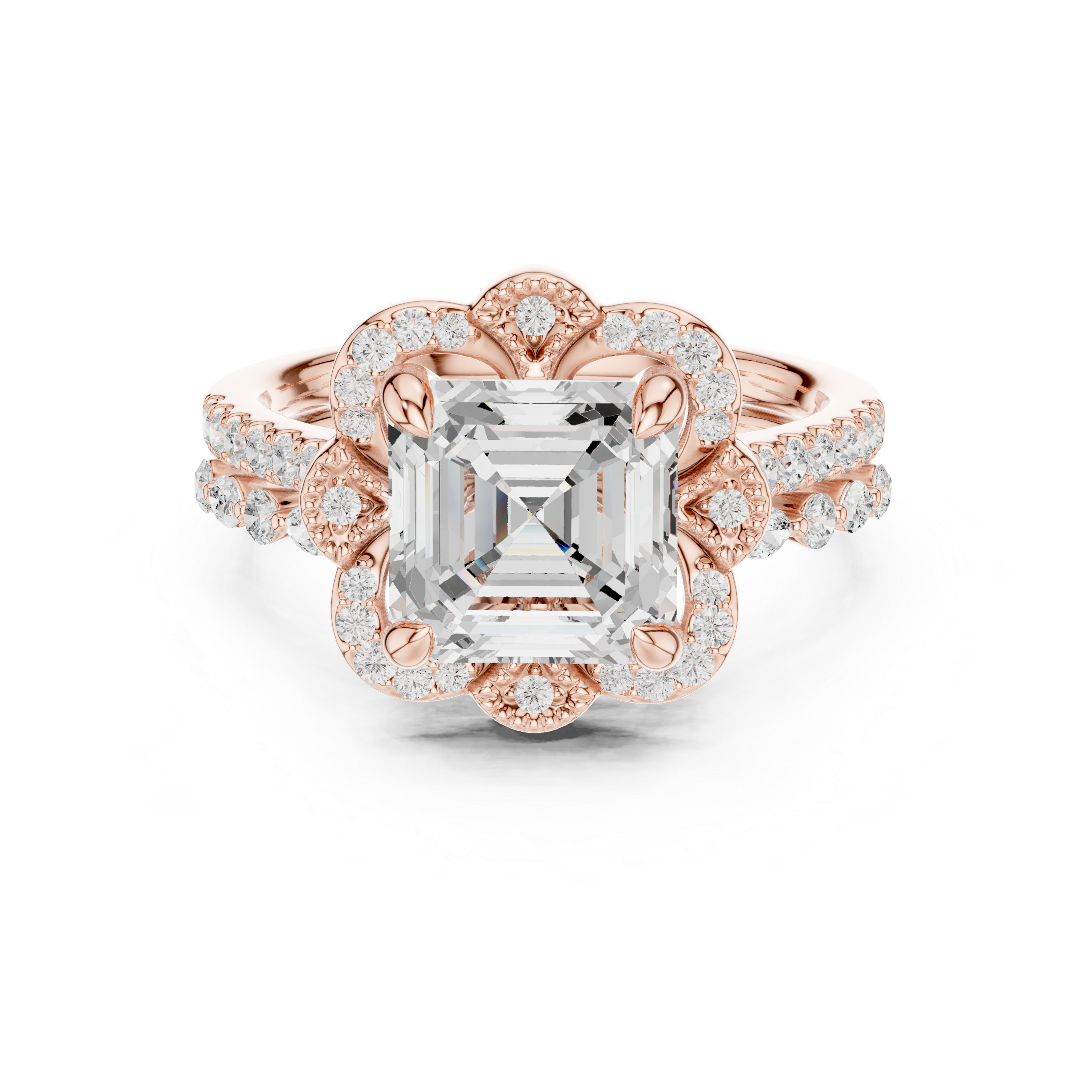 3.56 CT Asscher Cut Floral Halo Diamond Engagement Ring